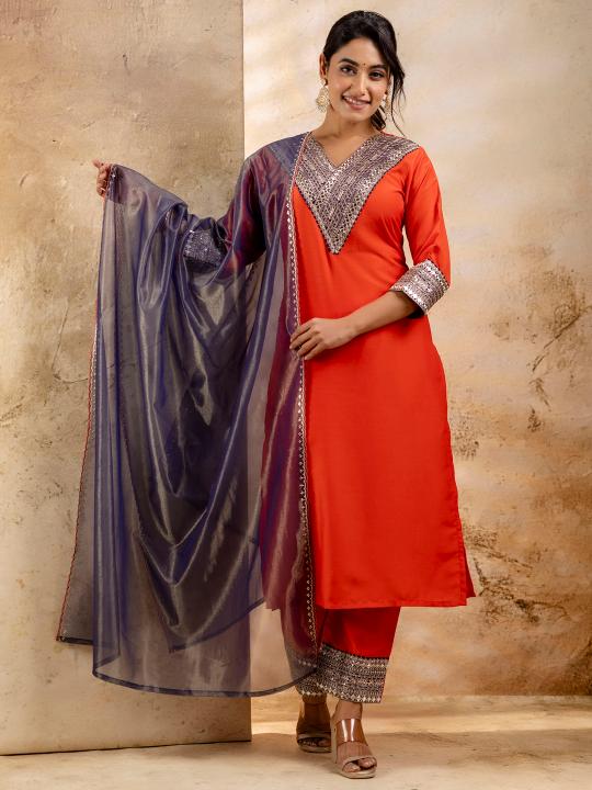 Orange Viscose Rayon Salwar Suit