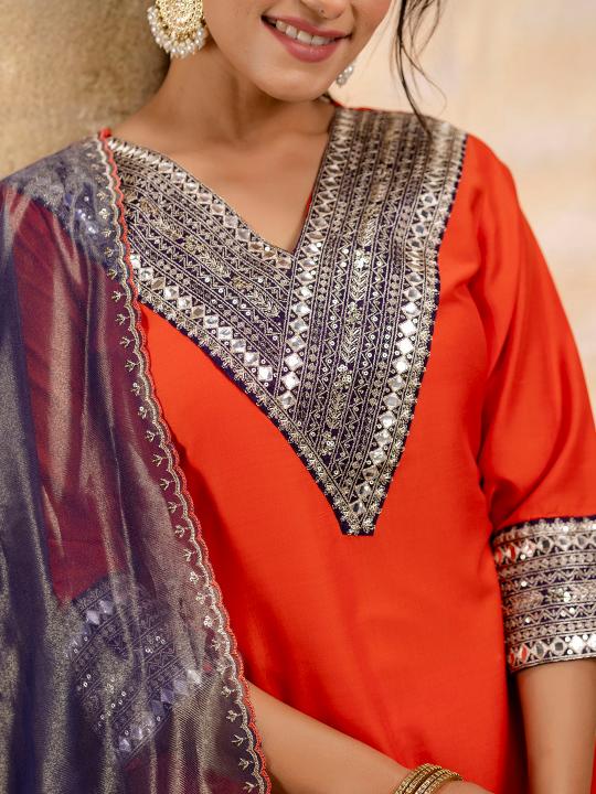 Orange Viscose Rayon Salwar Suit