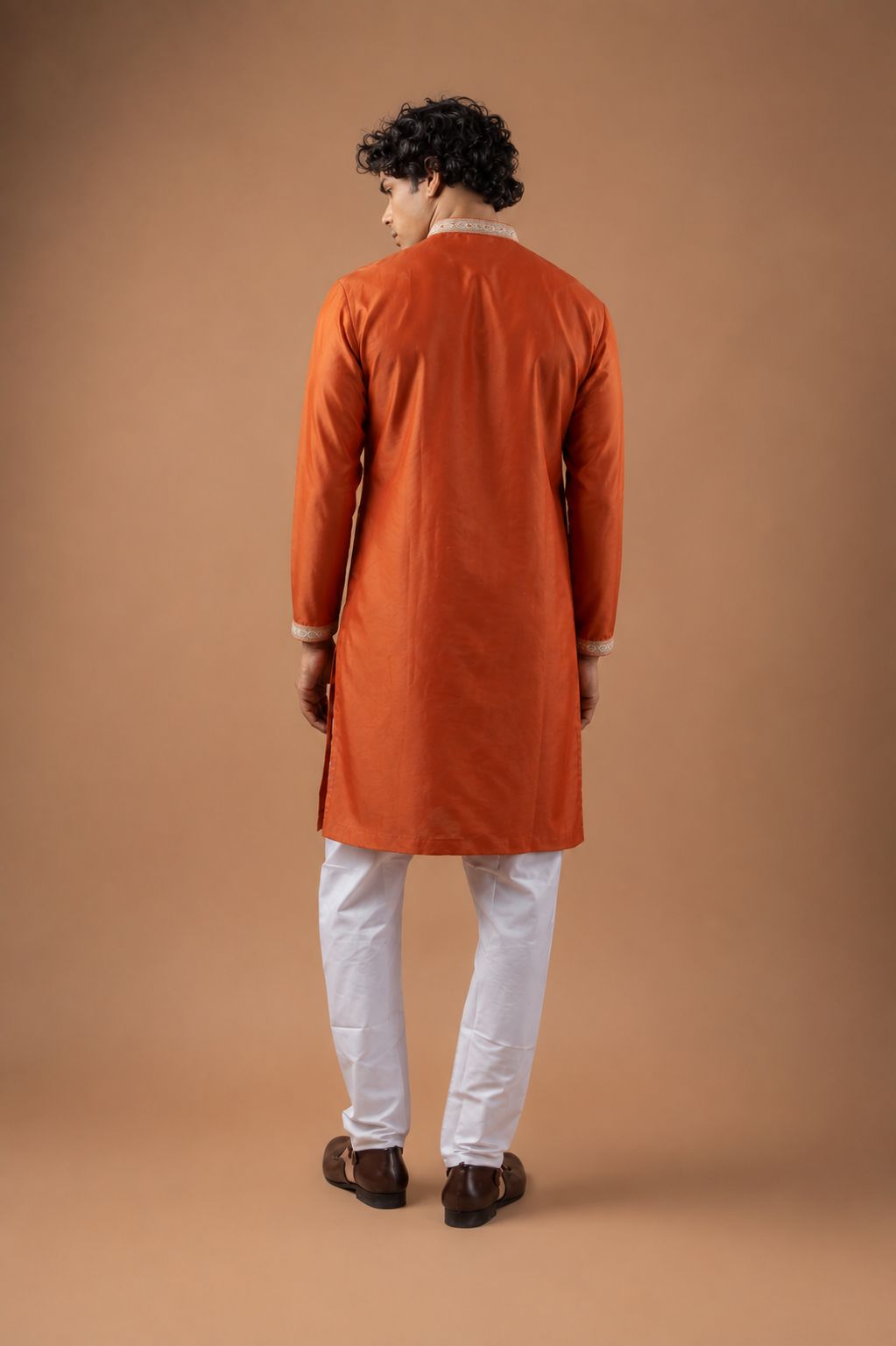 Orange Viscose Silk Embroidered Kurta Pyjama — alternate view