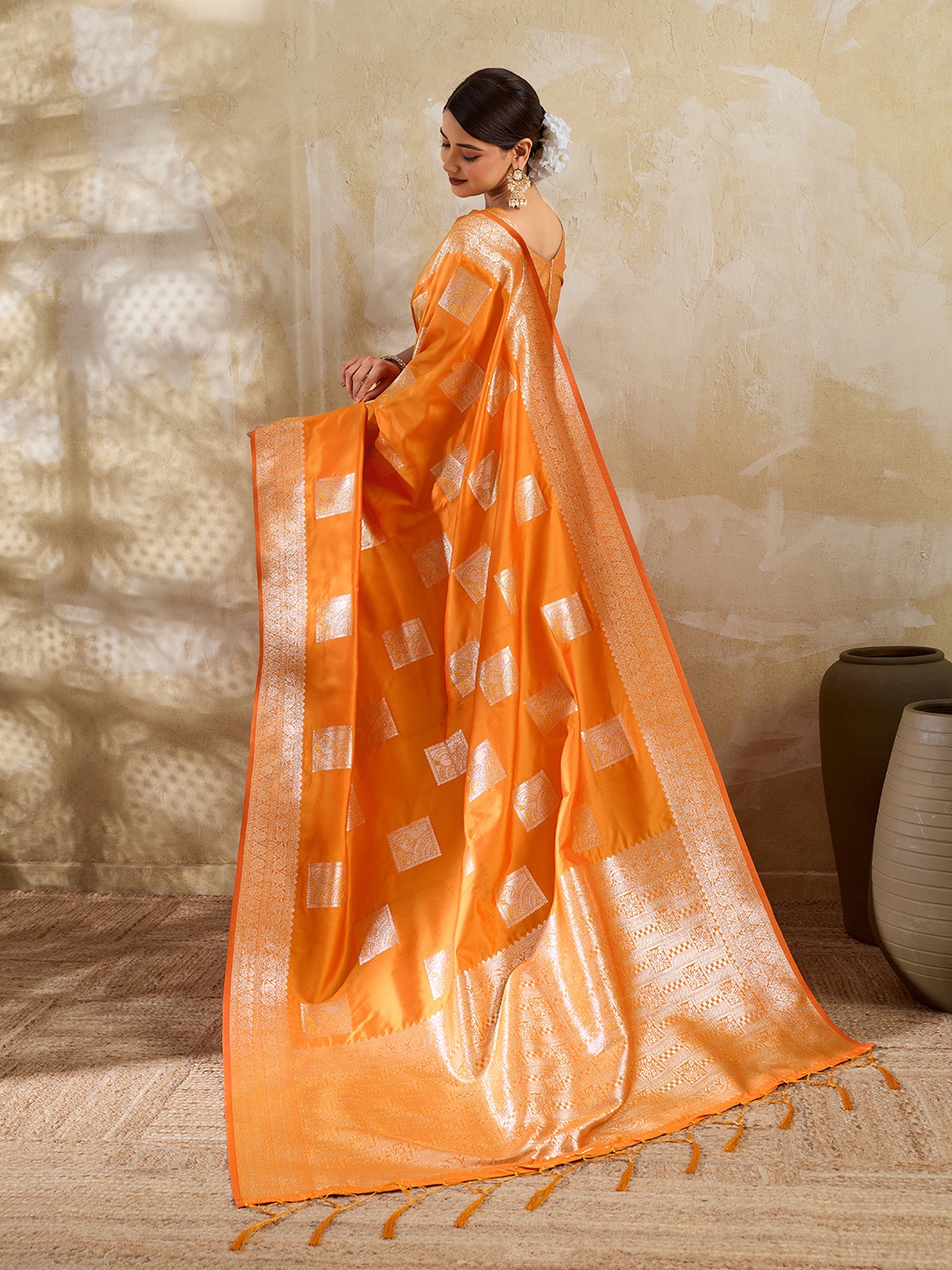 Orange Woven Designer Silk Blend Saree — alternate view
