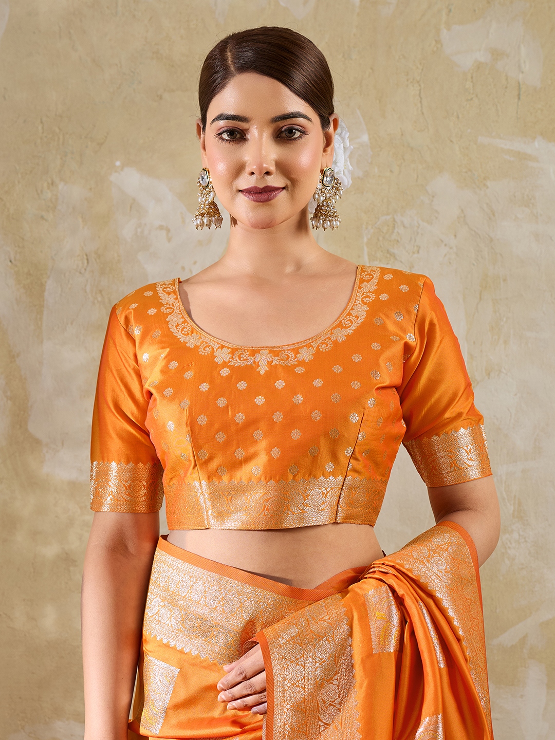 Orange Woven Designer Silk Blend Saree