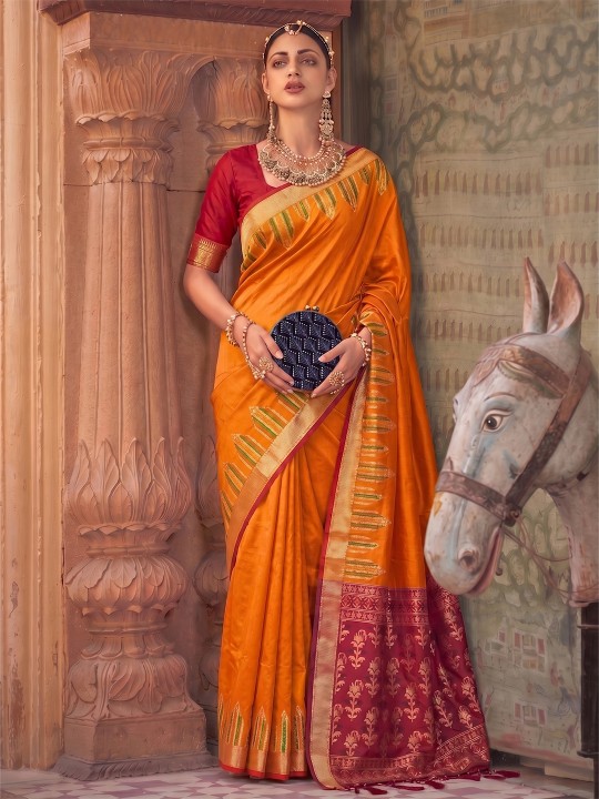 Orange Woven Designer Soft Silk Saree