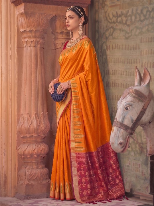 Orange Woven Designer Soft Silk Saree