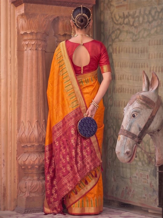 Orange Woven Designer Soft Silk Saree