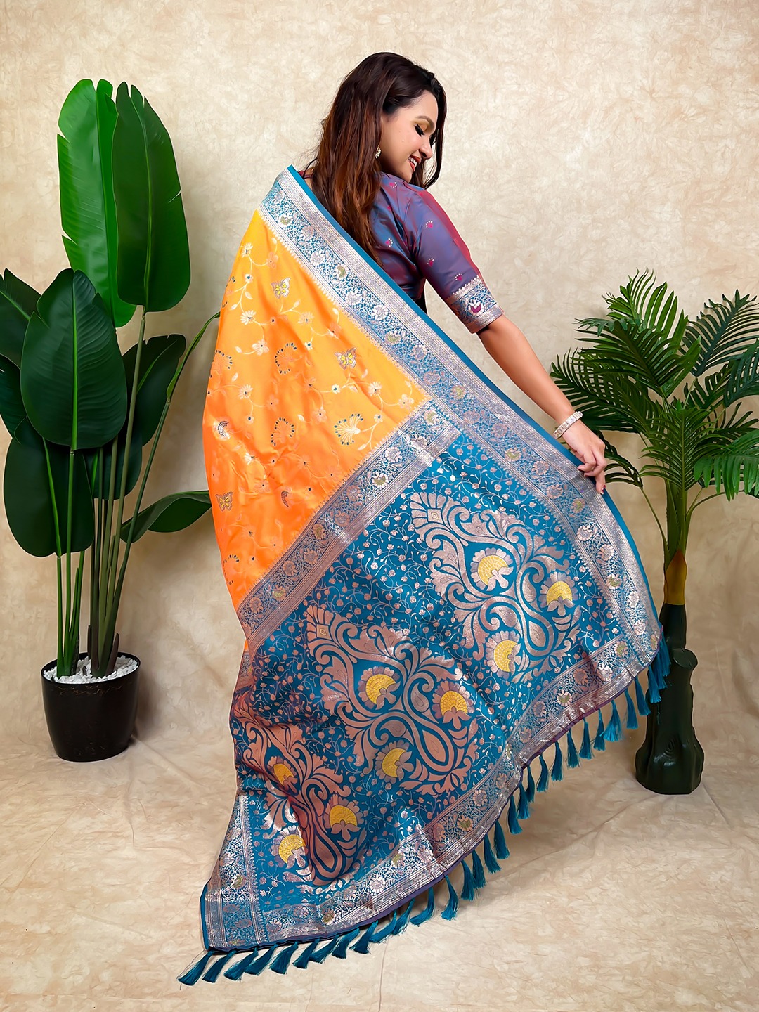 Orange Woven Zari Banarasi Silk Saree — alternate view