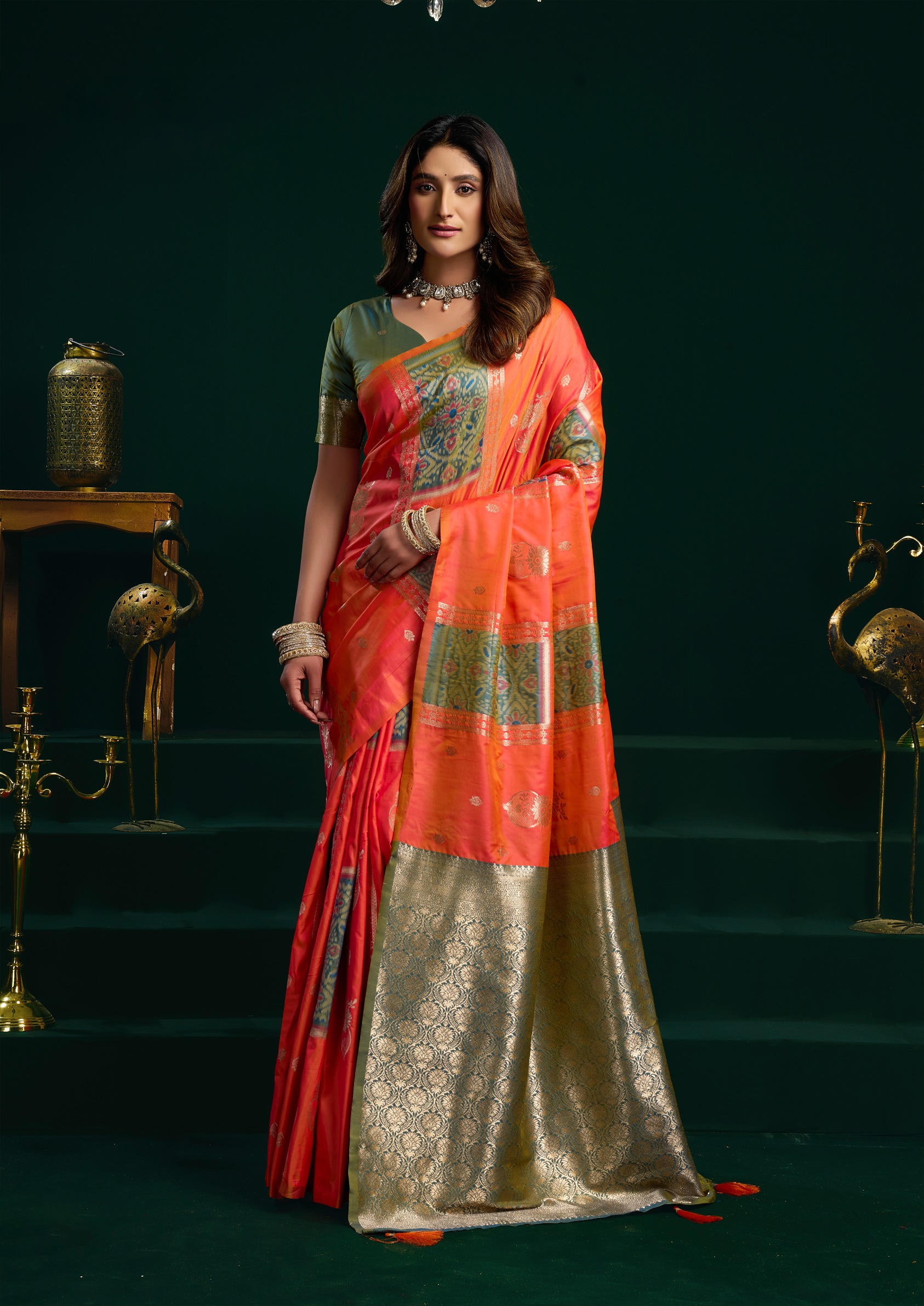 Orange Woven Zari Soft Silk Designer Saree