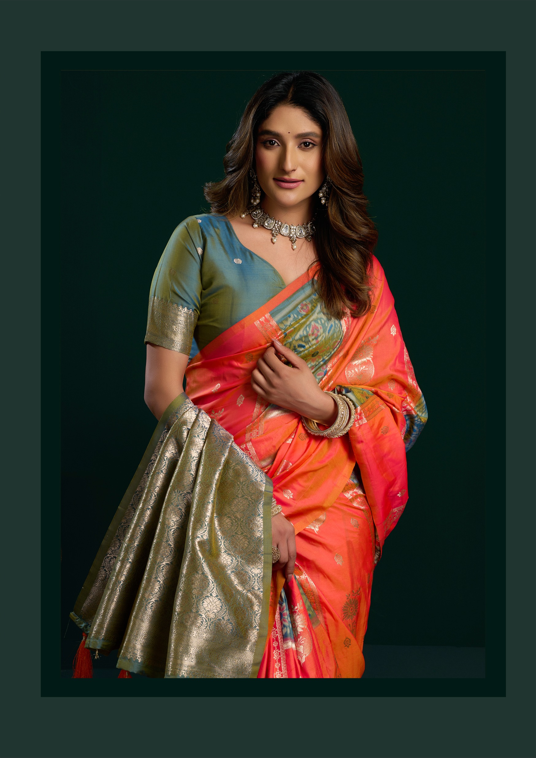Orange Woven Zari Soft Silk Designer Saree — alternate view