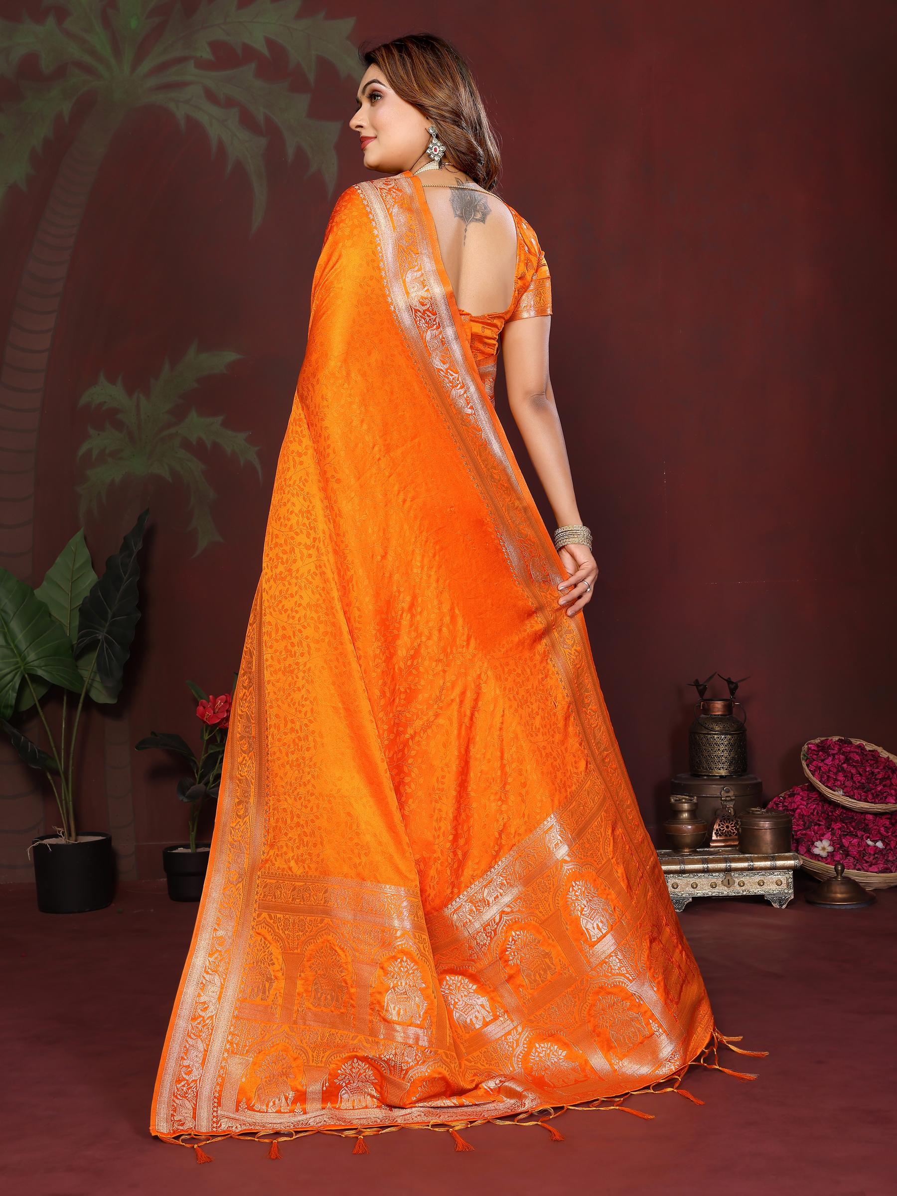 Orange Zari Woven Satin Silk Saree — alternate view