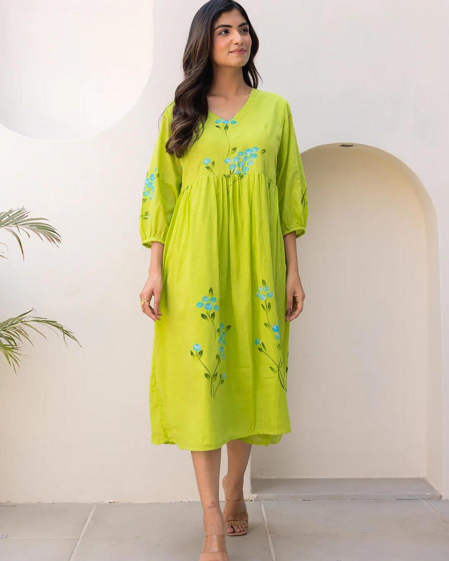 Parrot Green Kota Checks Designer Digital Printed — alternate view
