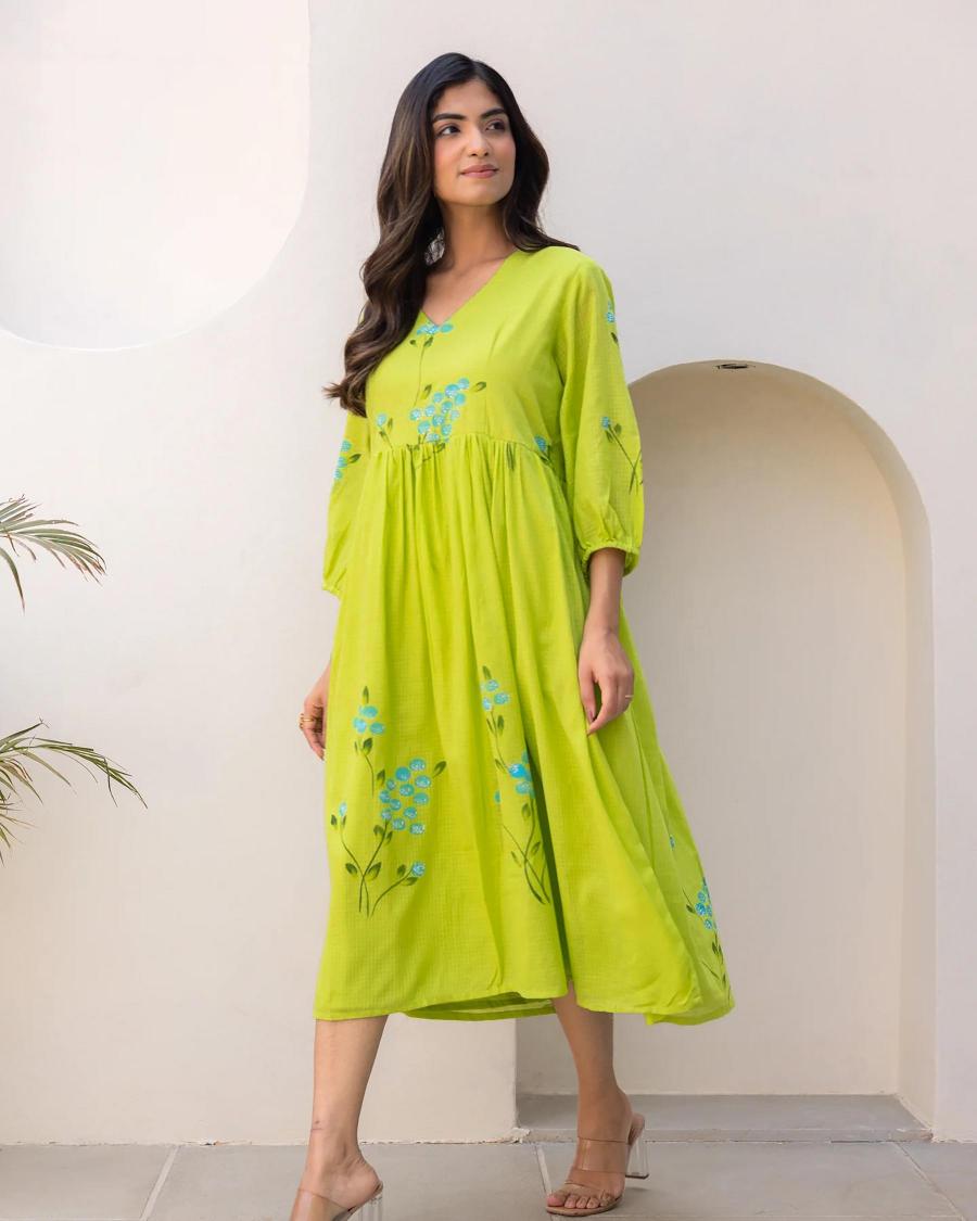 Parrot Green Kota Checks Designer Digital Printed