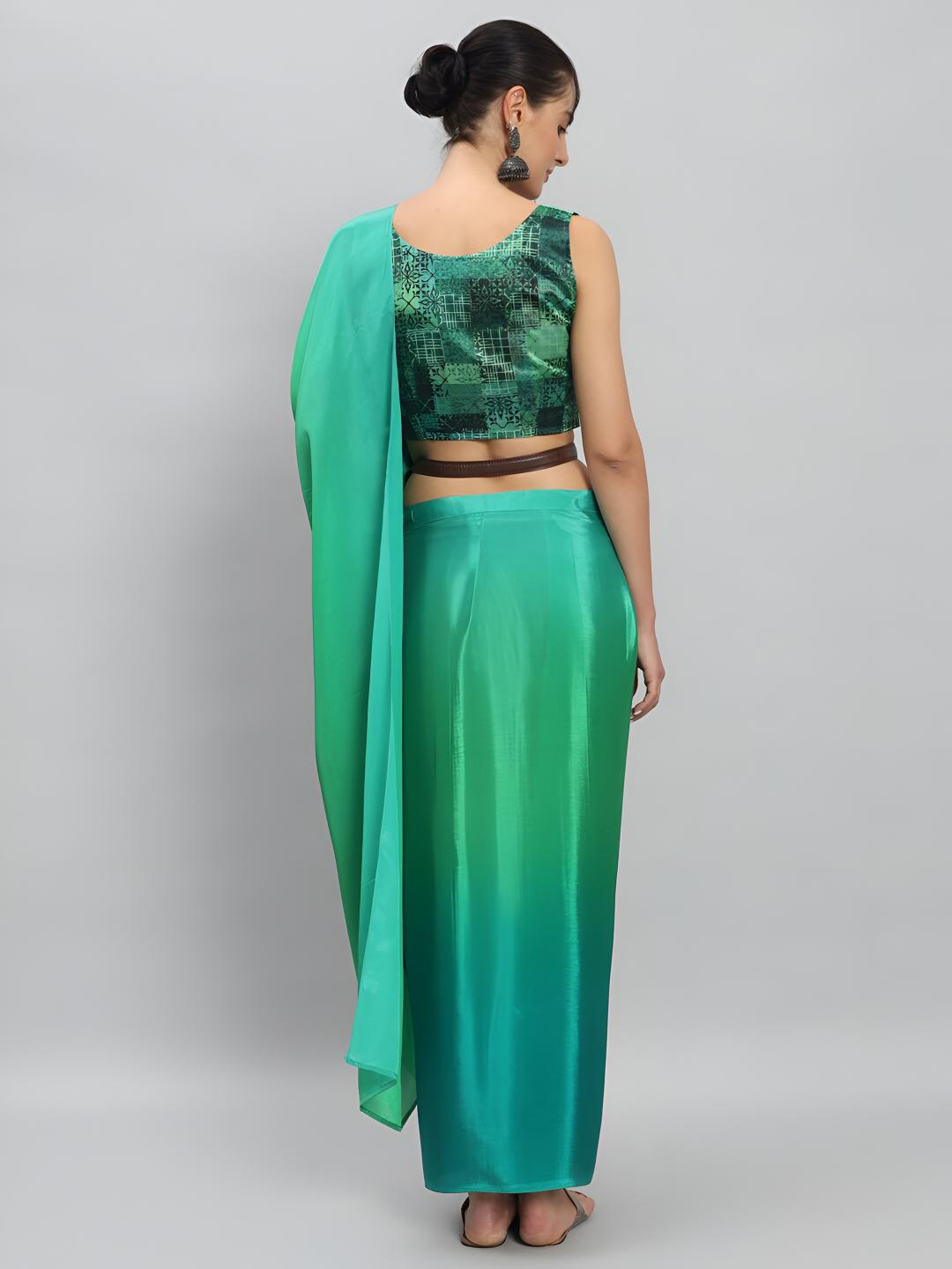 Parrot Green Ombre Chinon Ready To Wear Saree — alternate view