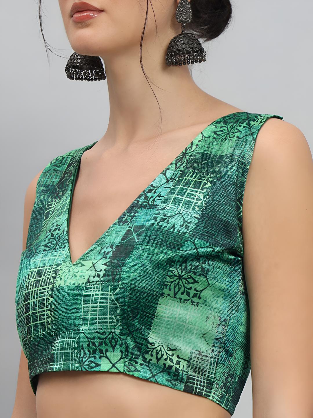 Parrot Green Ombre Chinon Ready To Wear Saree
