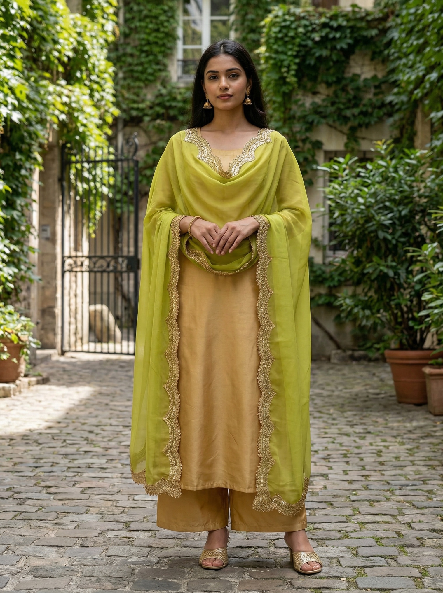 Parrot Green Organza Designer Printed Dupatta