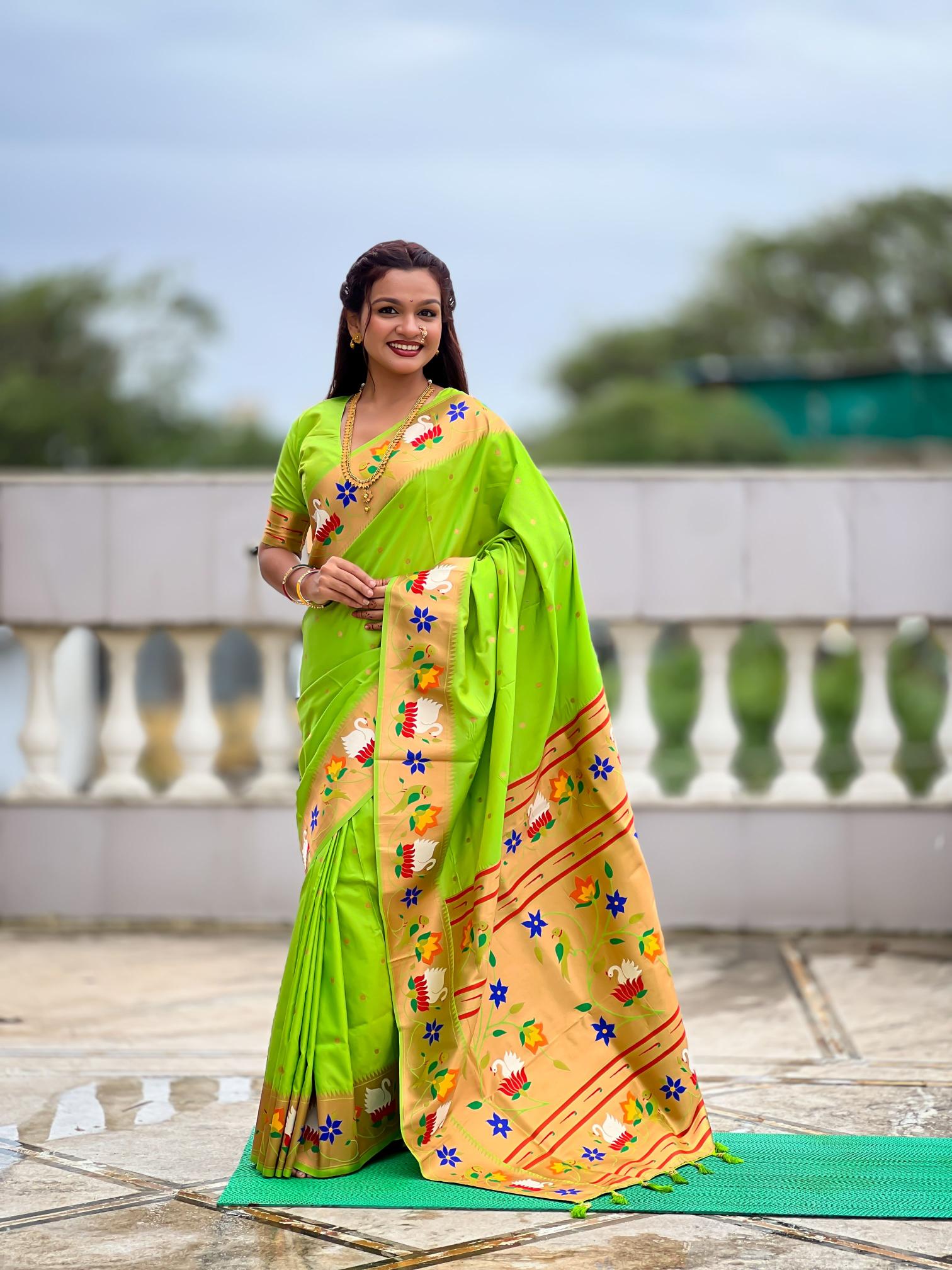 Parrot Green Paithani Silk Saree