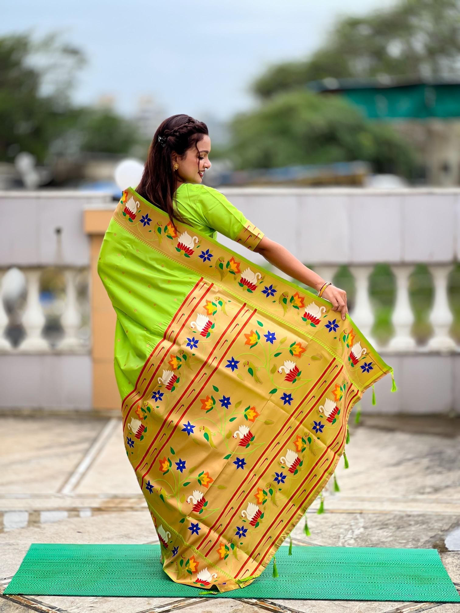 Parrot Green Paithani Silk Saree — alternate view
