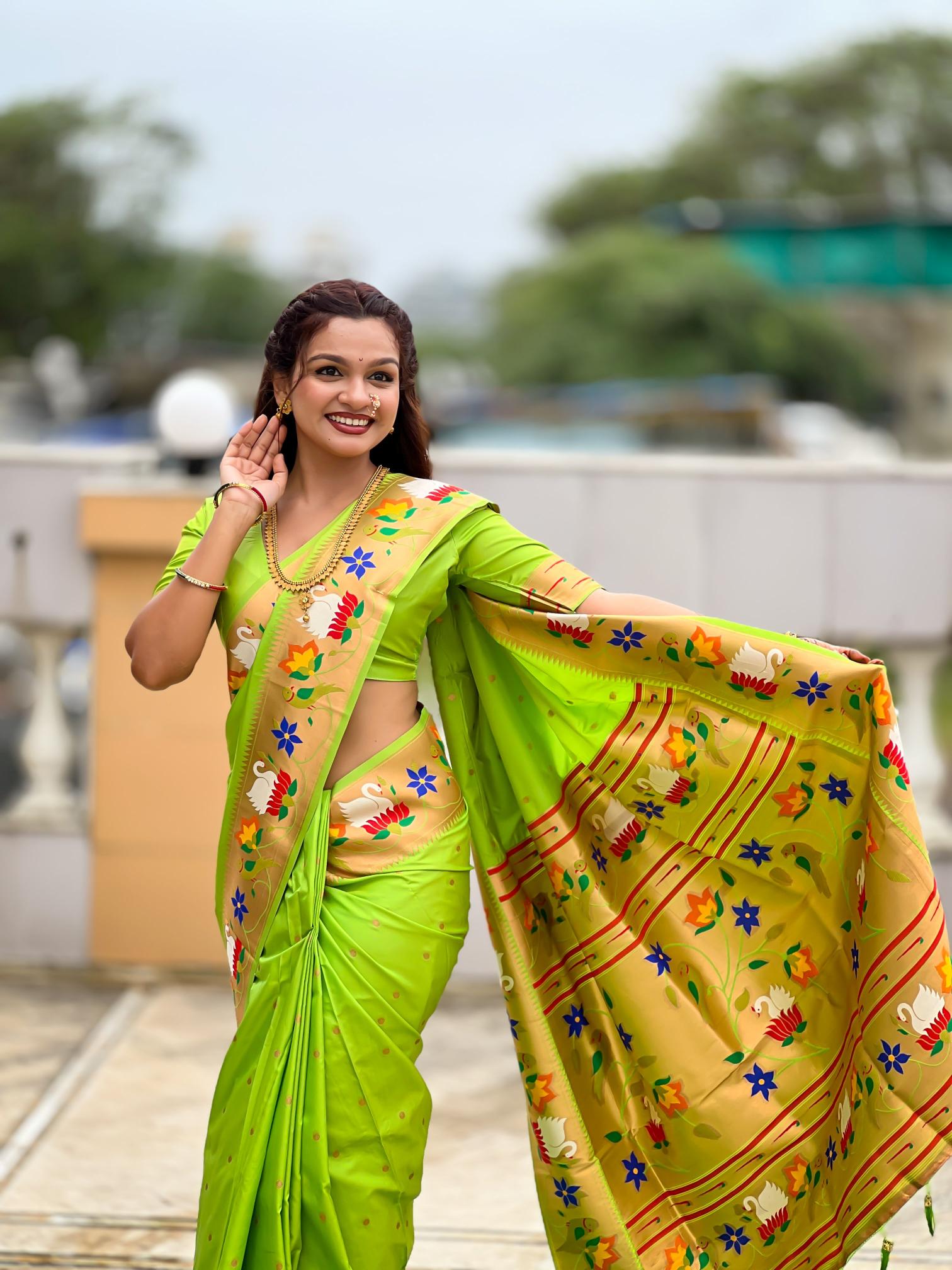 Parrot Green Paithani Silk Saree