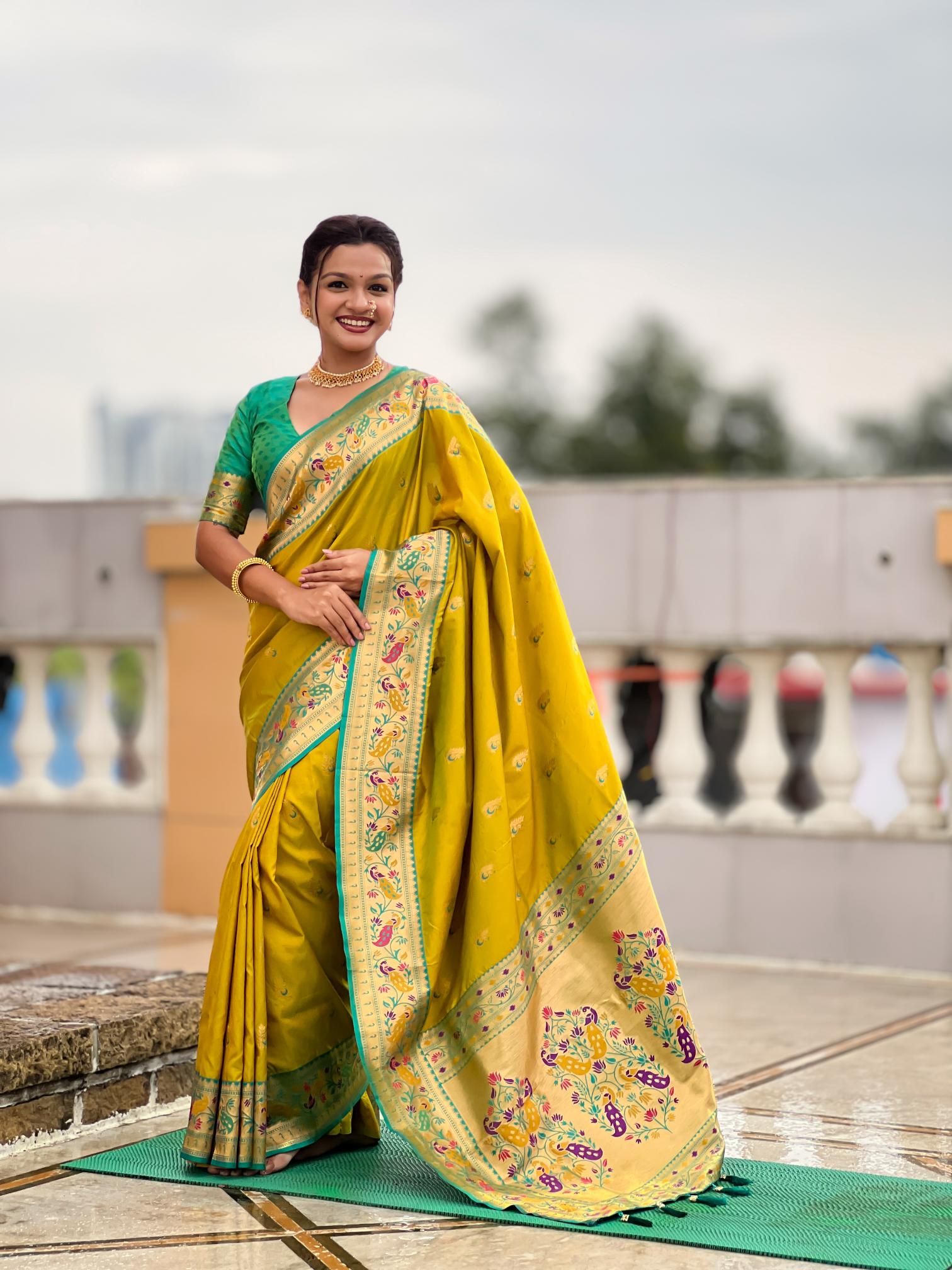 Parrot Green Paithani Silk Saree