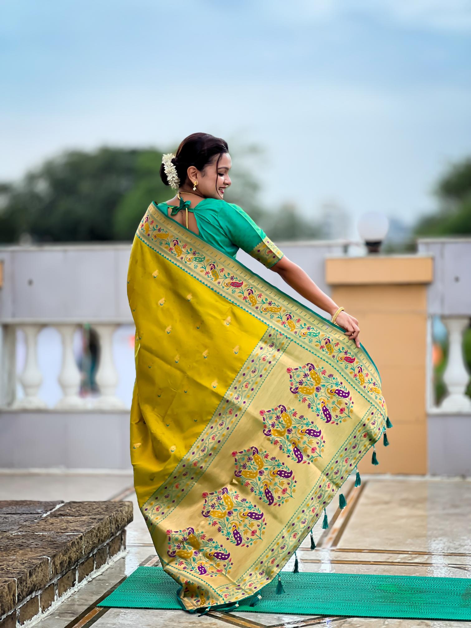 Parrot Green Paithani Silk Saree — alternate view