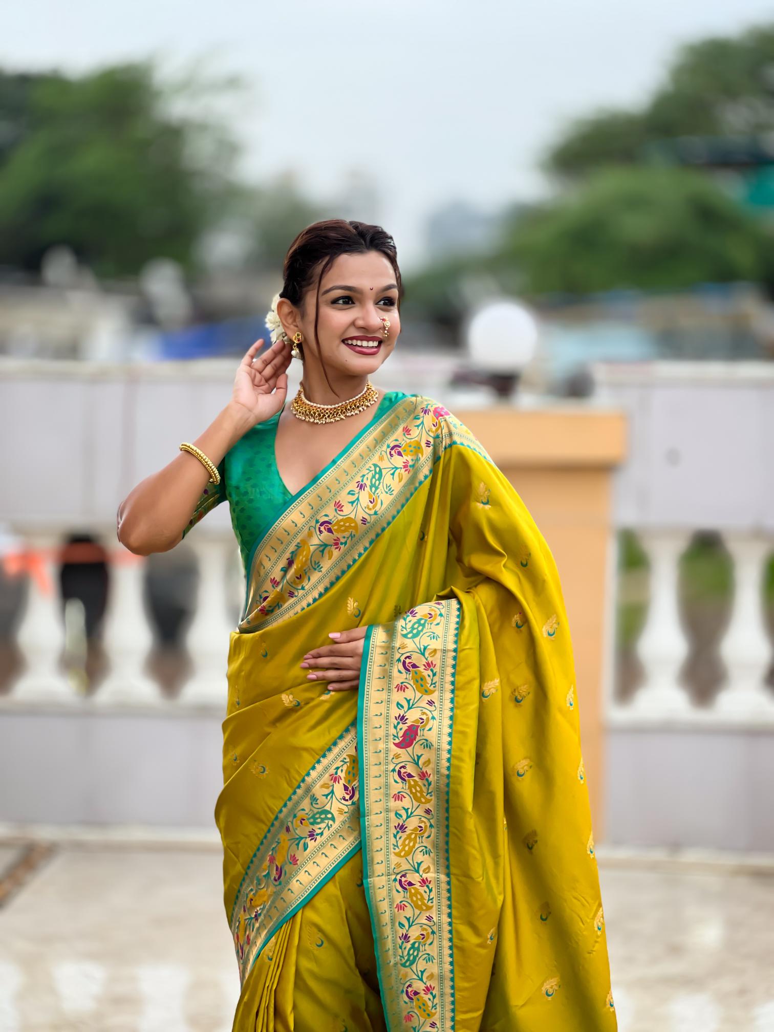Parrot Green Paithani Silk Saree
