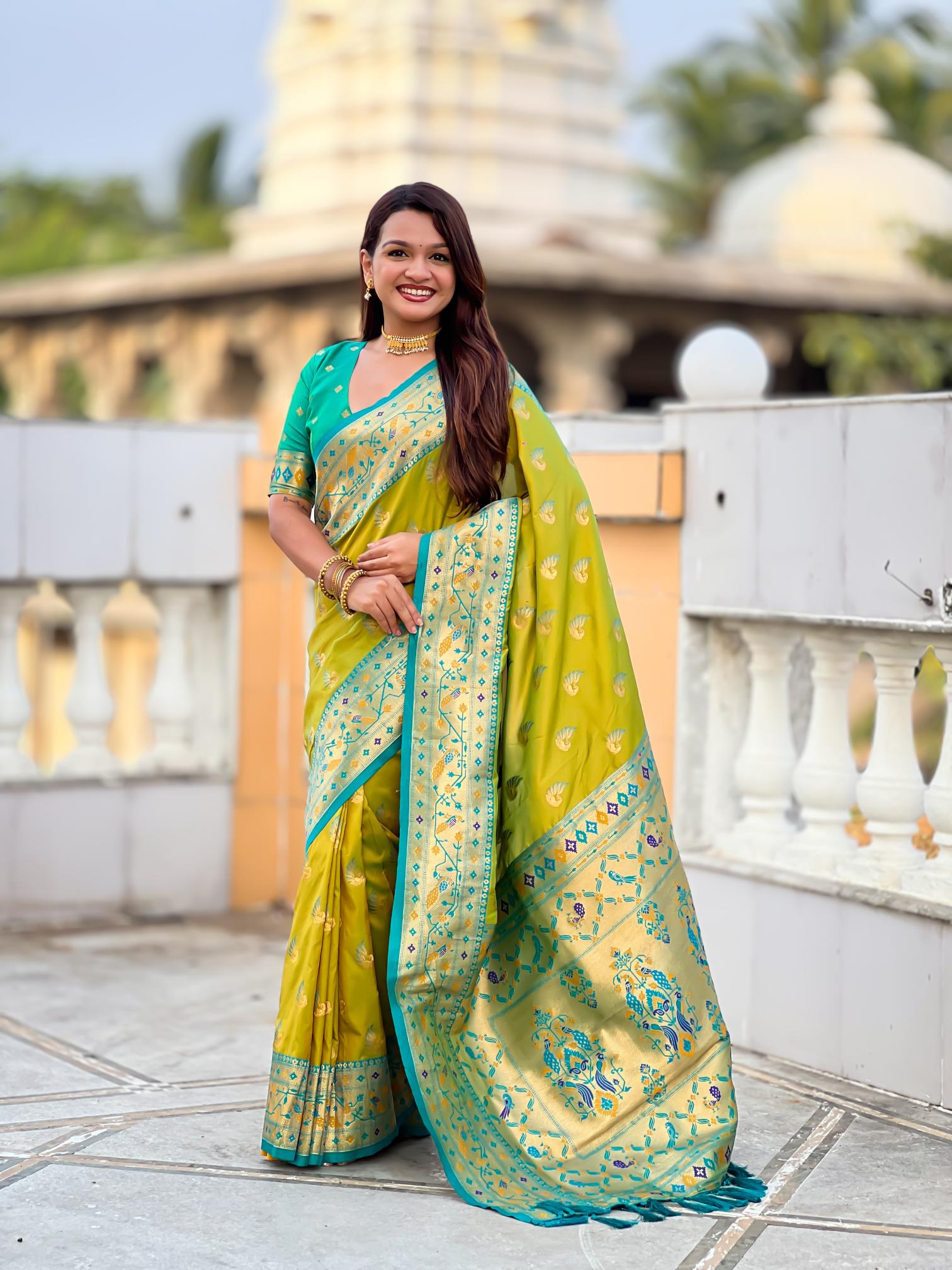 Parrot Green Paithani Silk Saree