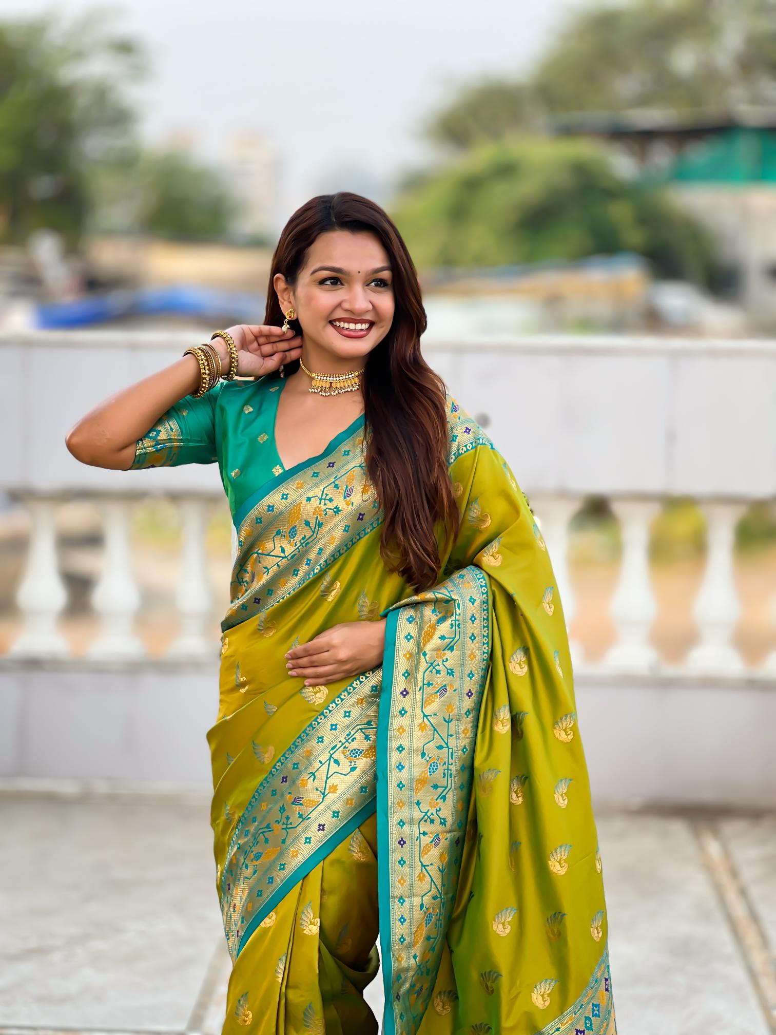 Parrot Green Paithani Silk Saree