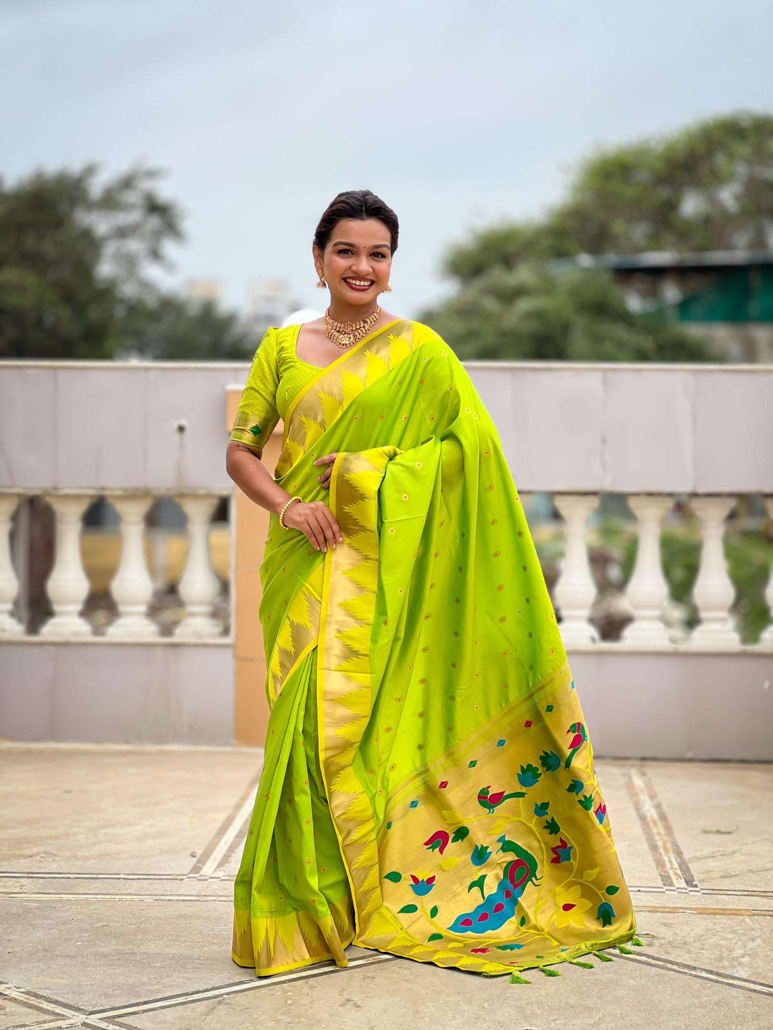 Parrot Green Paithani Silk Saree
