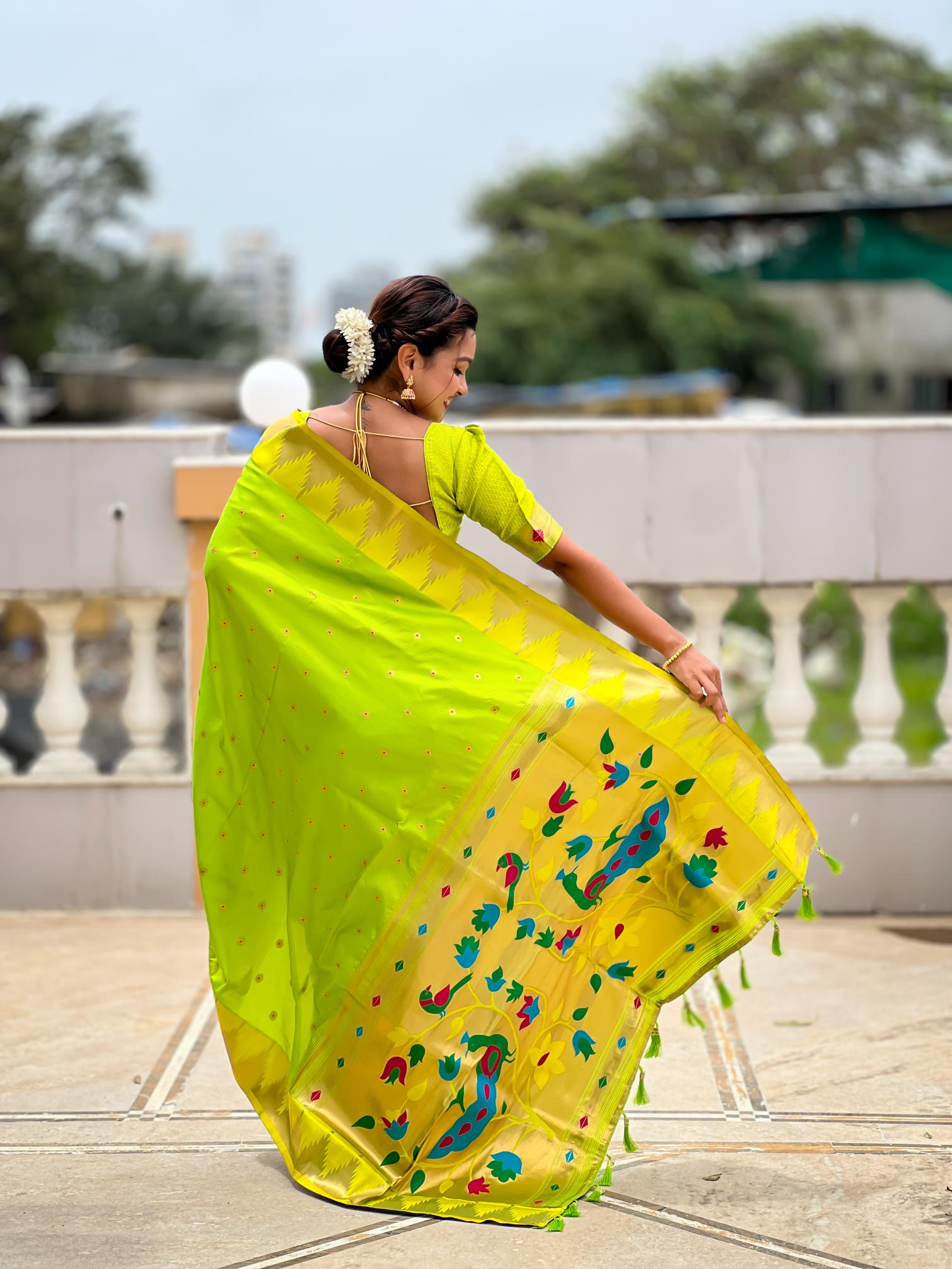 Parrot Green Paithani Silk Saree — alternate view