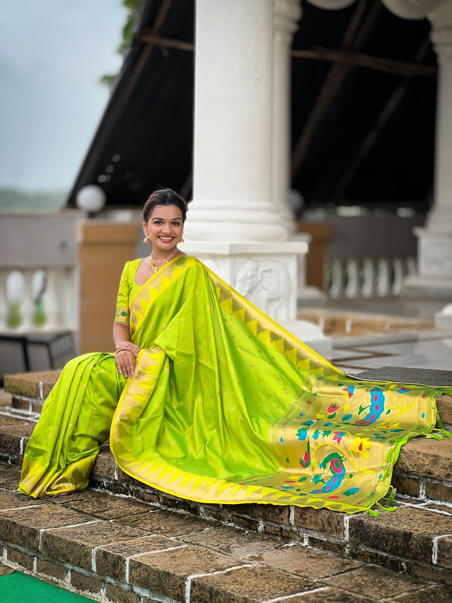 Parrot Green Paithani Silk Saree