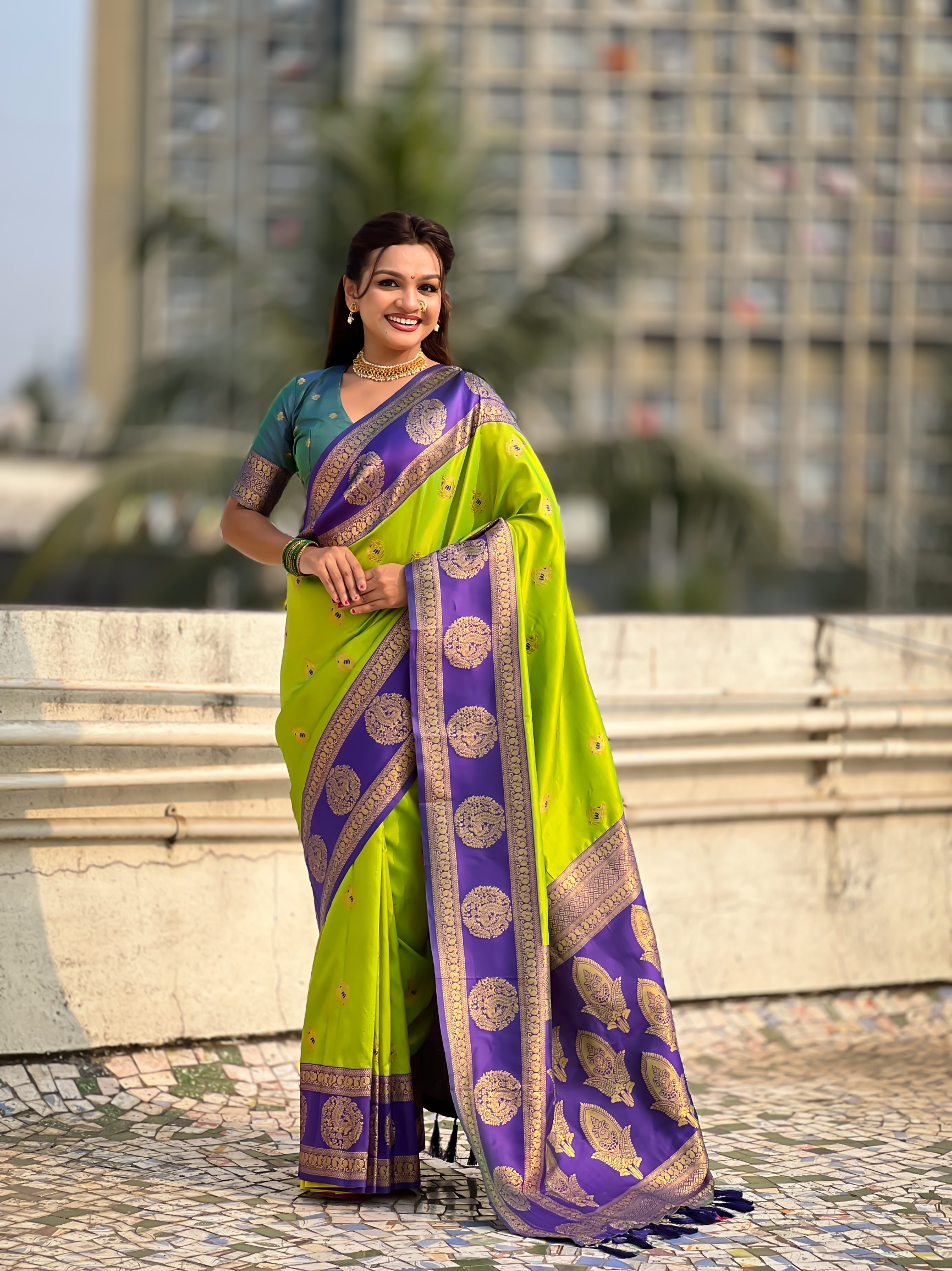 Parrot Green Zari Woven Soft Silk Festive Saree