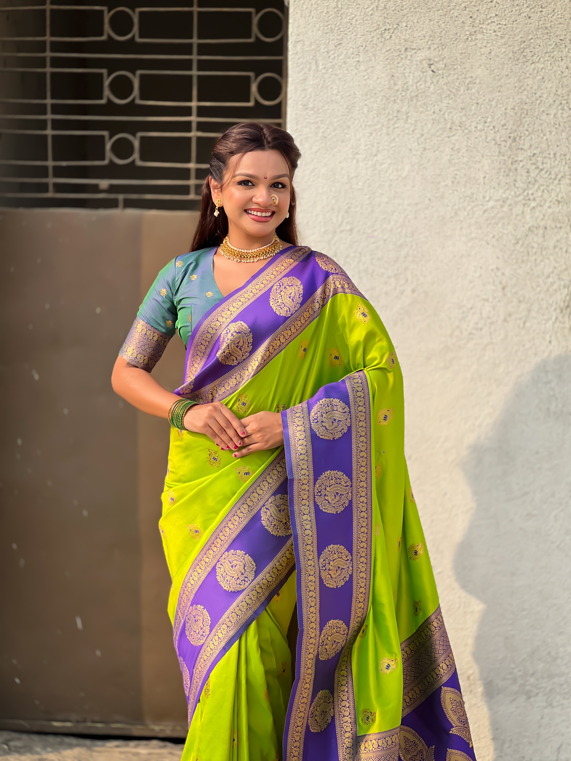 Parrot Green Zari Woven Soft Silk Festive Saree