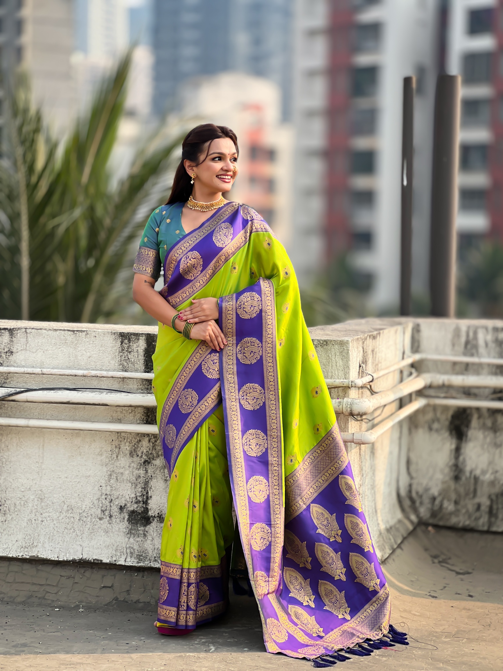Parrot Green Zari Woven Soft Silk Festive Saree