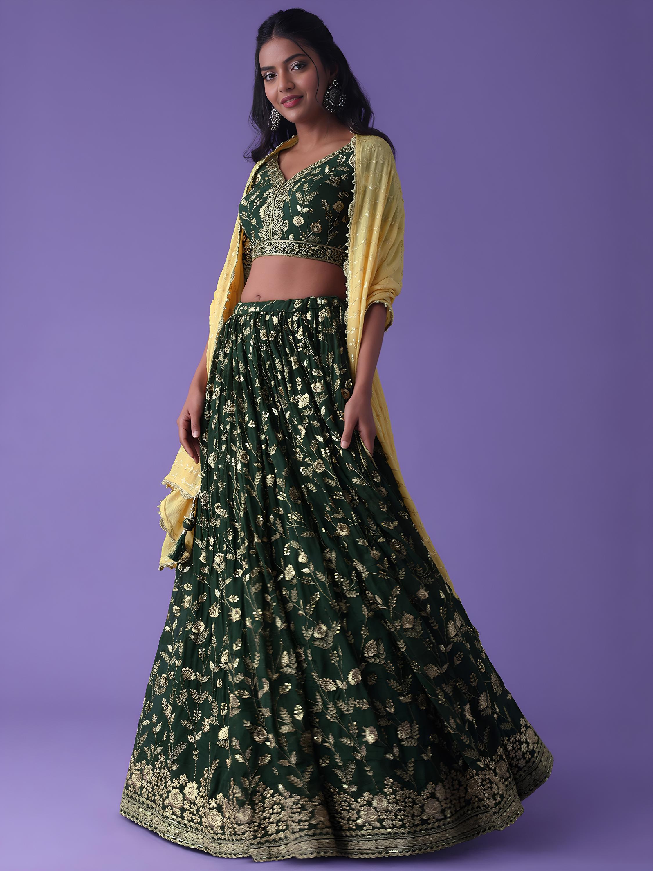 Party Wear Green Georgette Lehenga