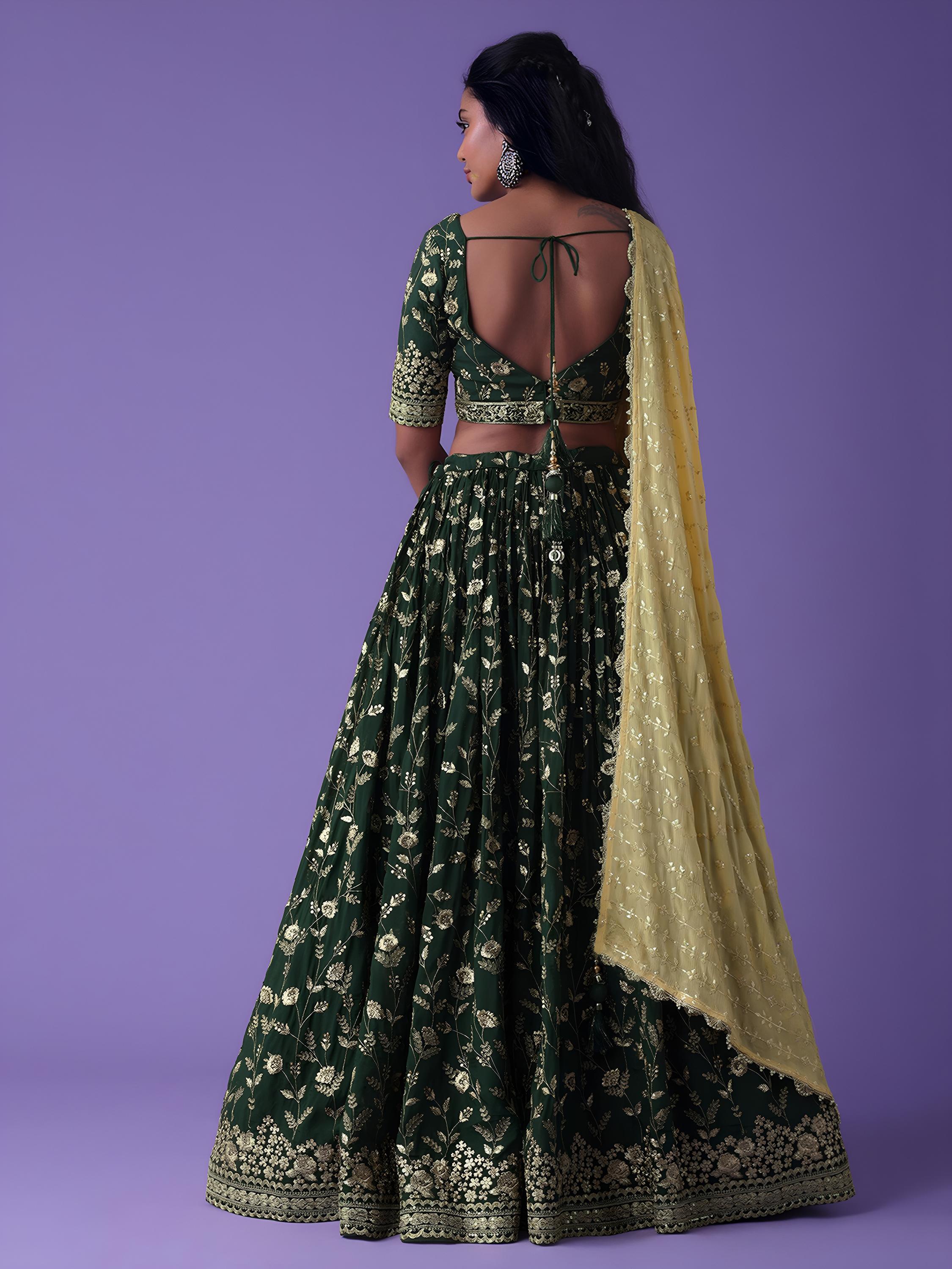 Party Wear Green Georgette Lehenga — alternate view