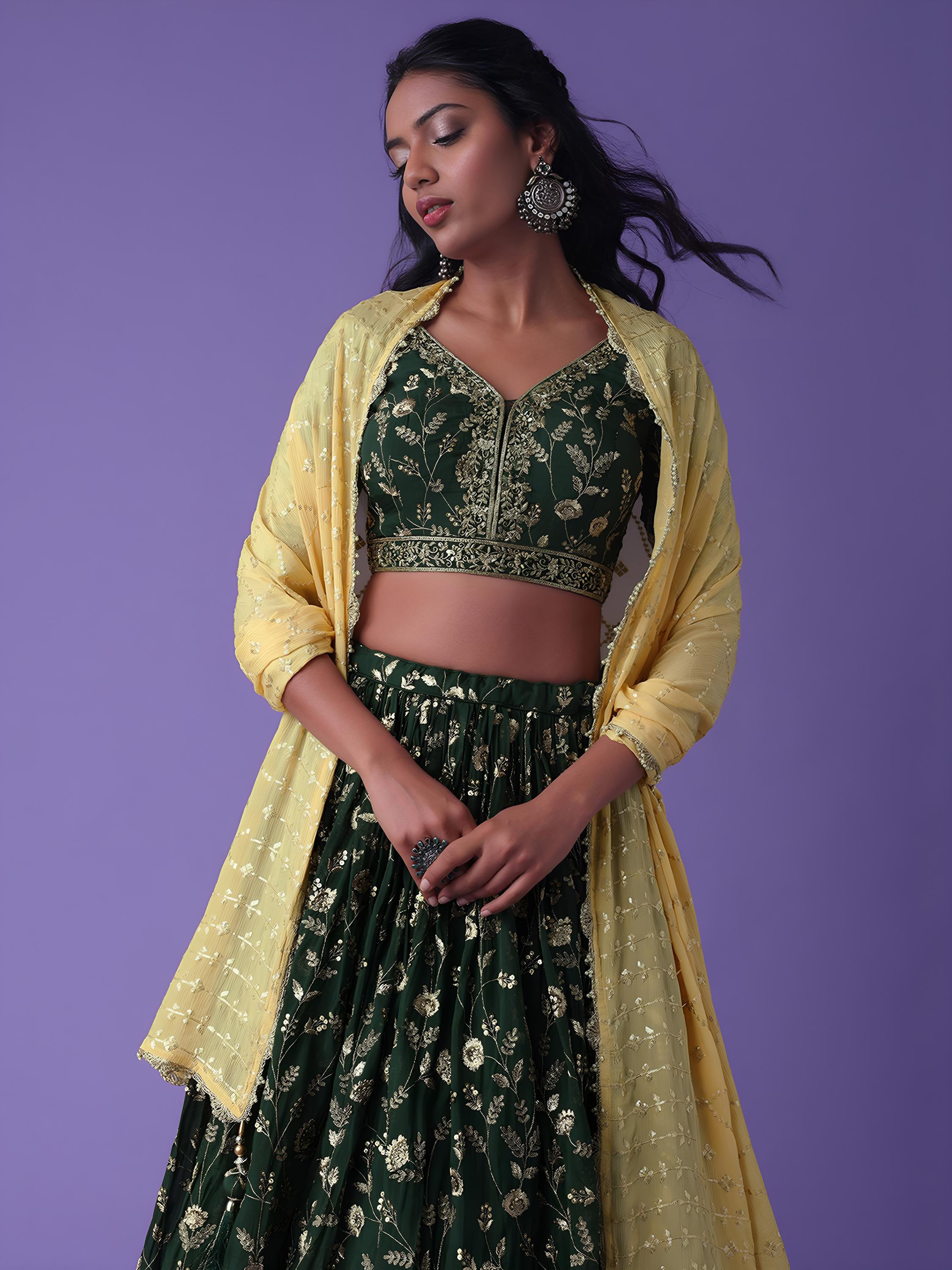 Party Wear Green Georgette Lehenga