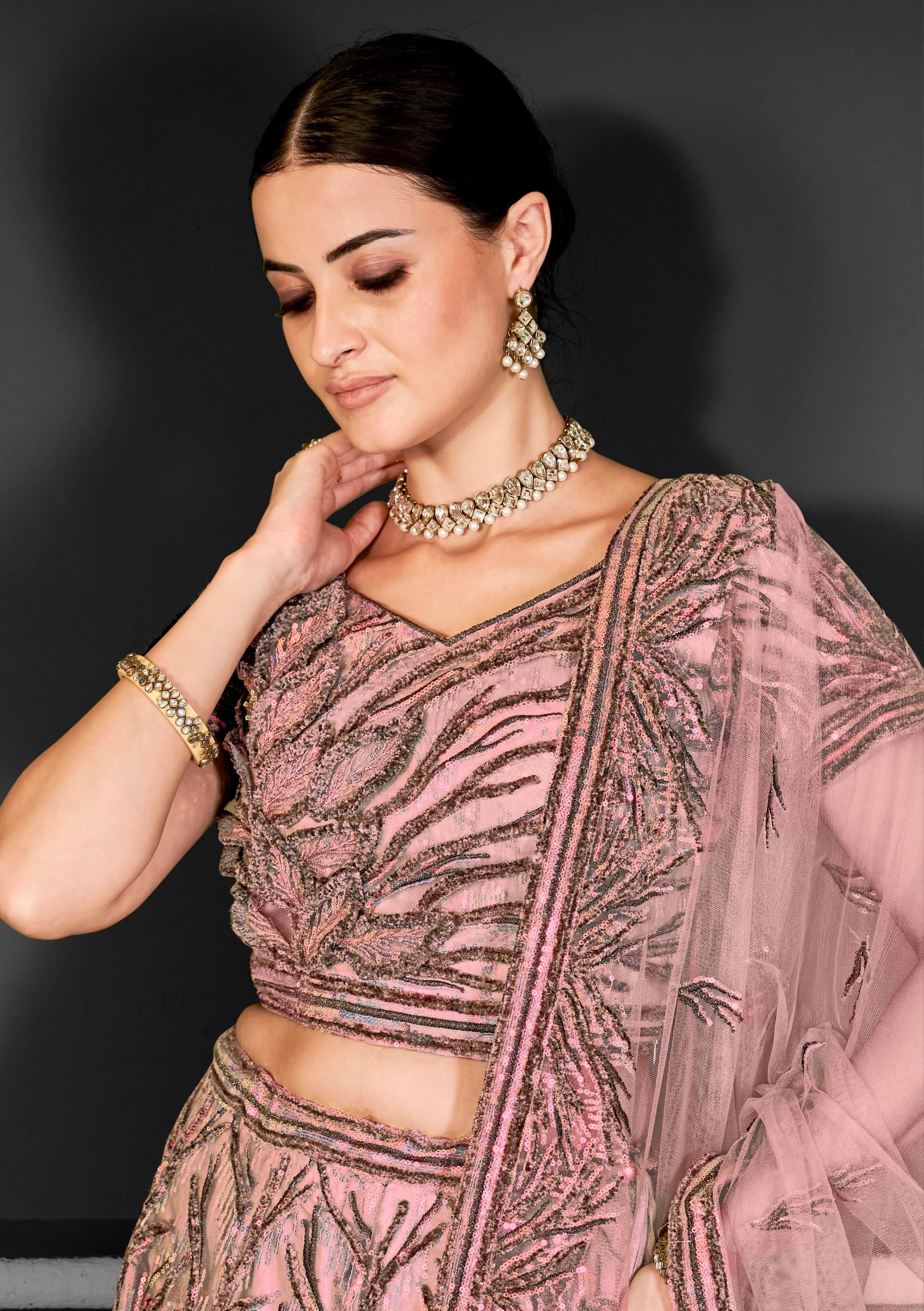 Party Wear Peach Net Lehenga — alternate view