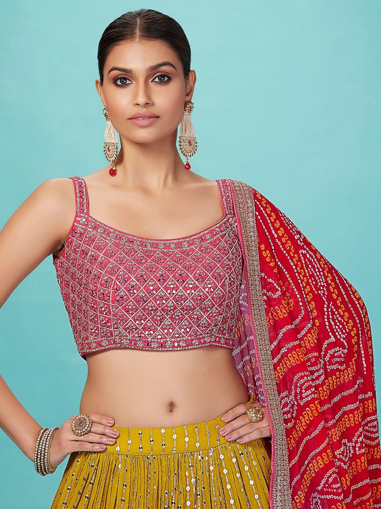 Party Wear Pink Yellow Georgette Lehenga — alternate view