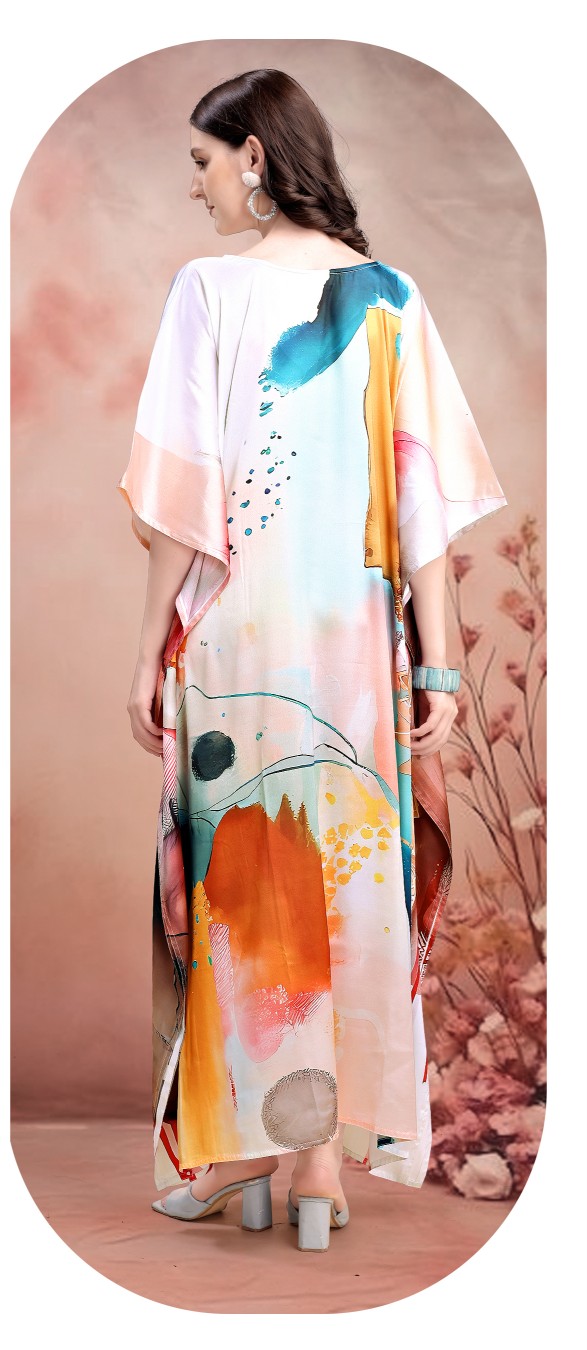 Pastel Aura Abstract Digital Printed Satin Kaftan — alternate view