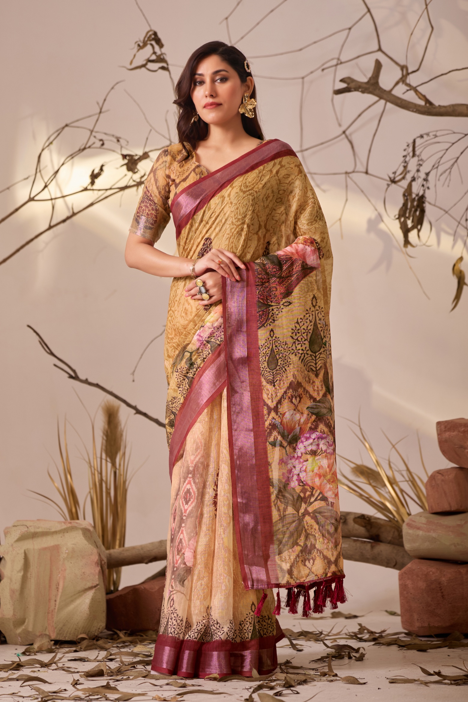 Pastel Blossom Linen Saree
