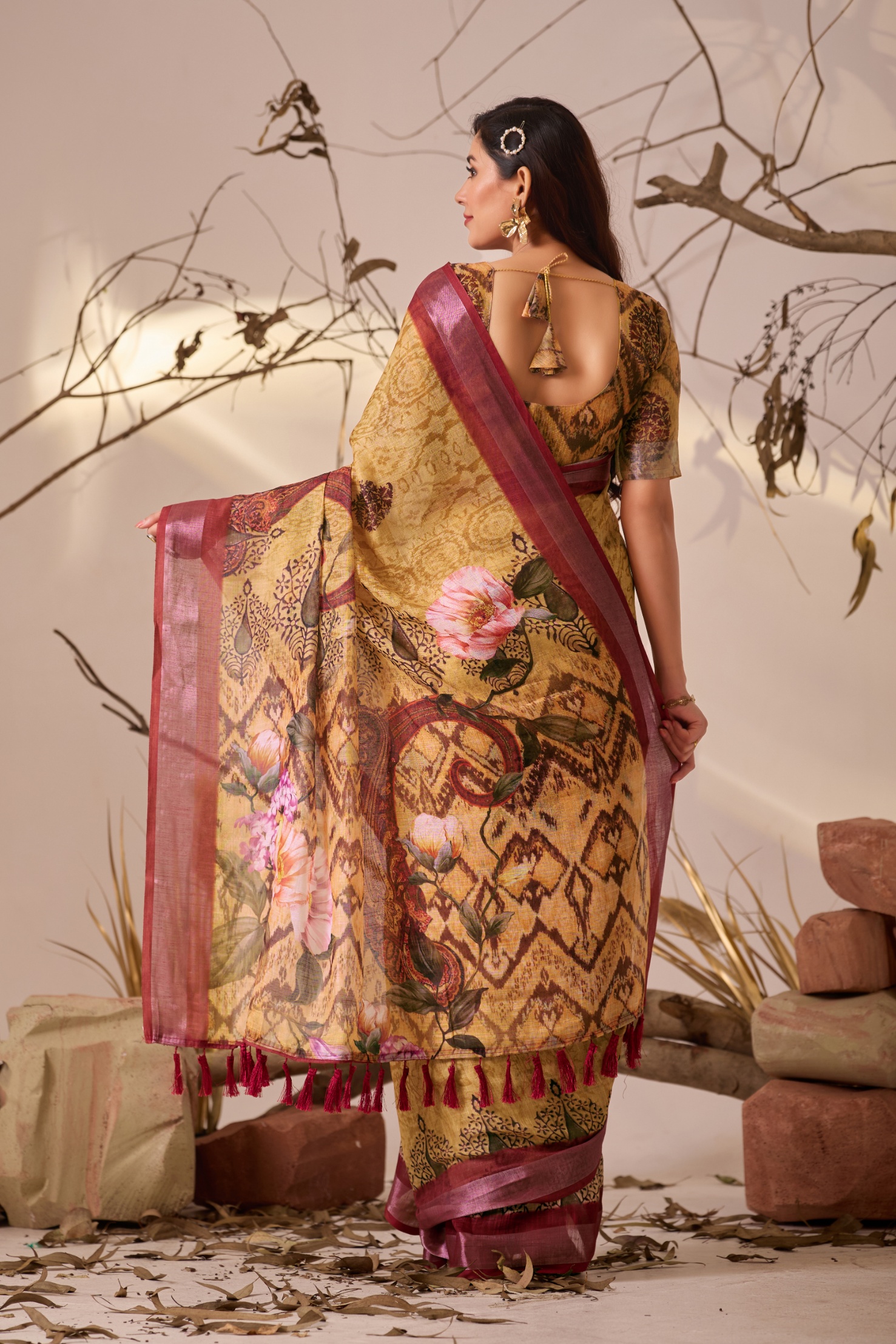 Pastel Blossom Linen Saree — alternate view