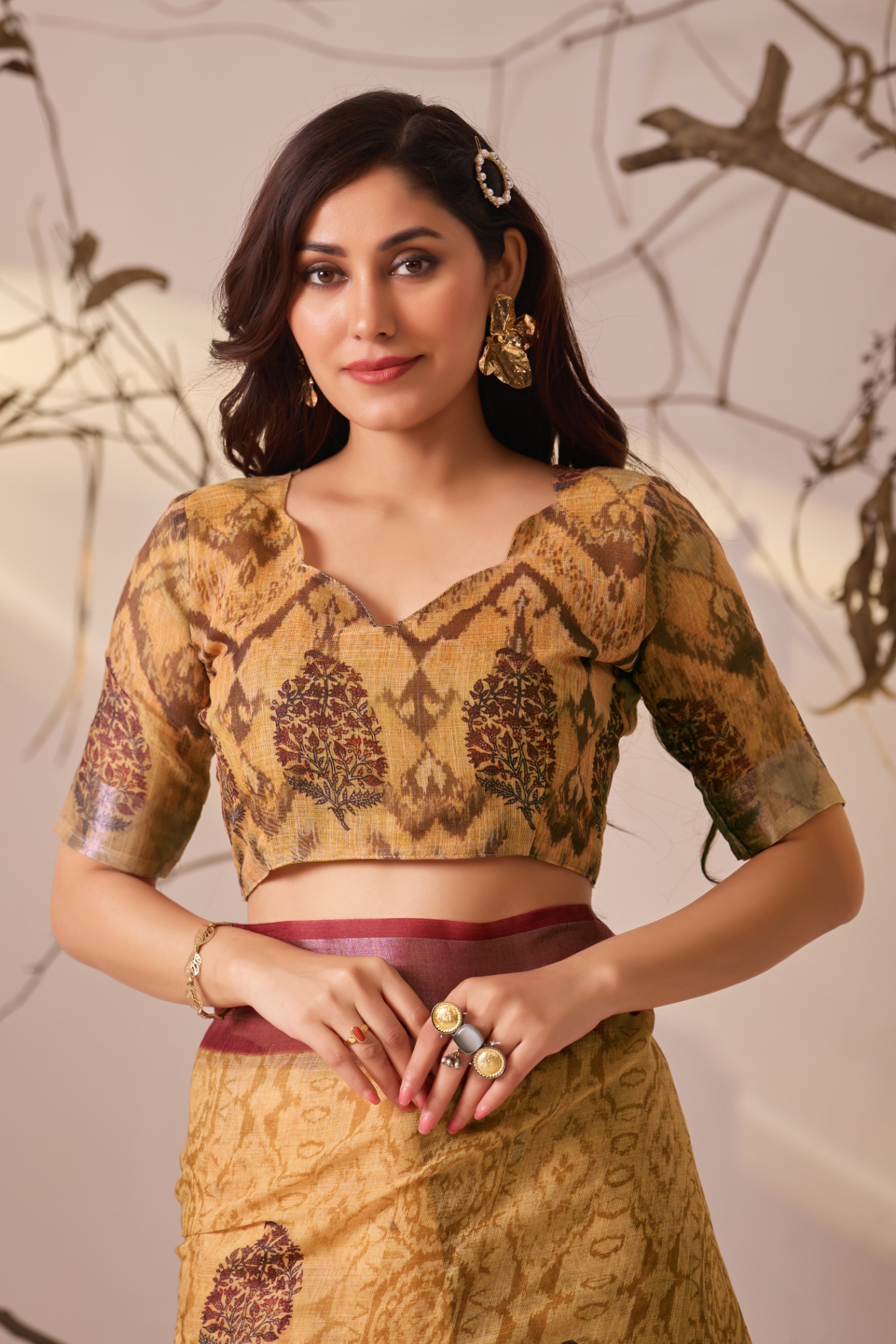 Pastel Blossom Linen Saree