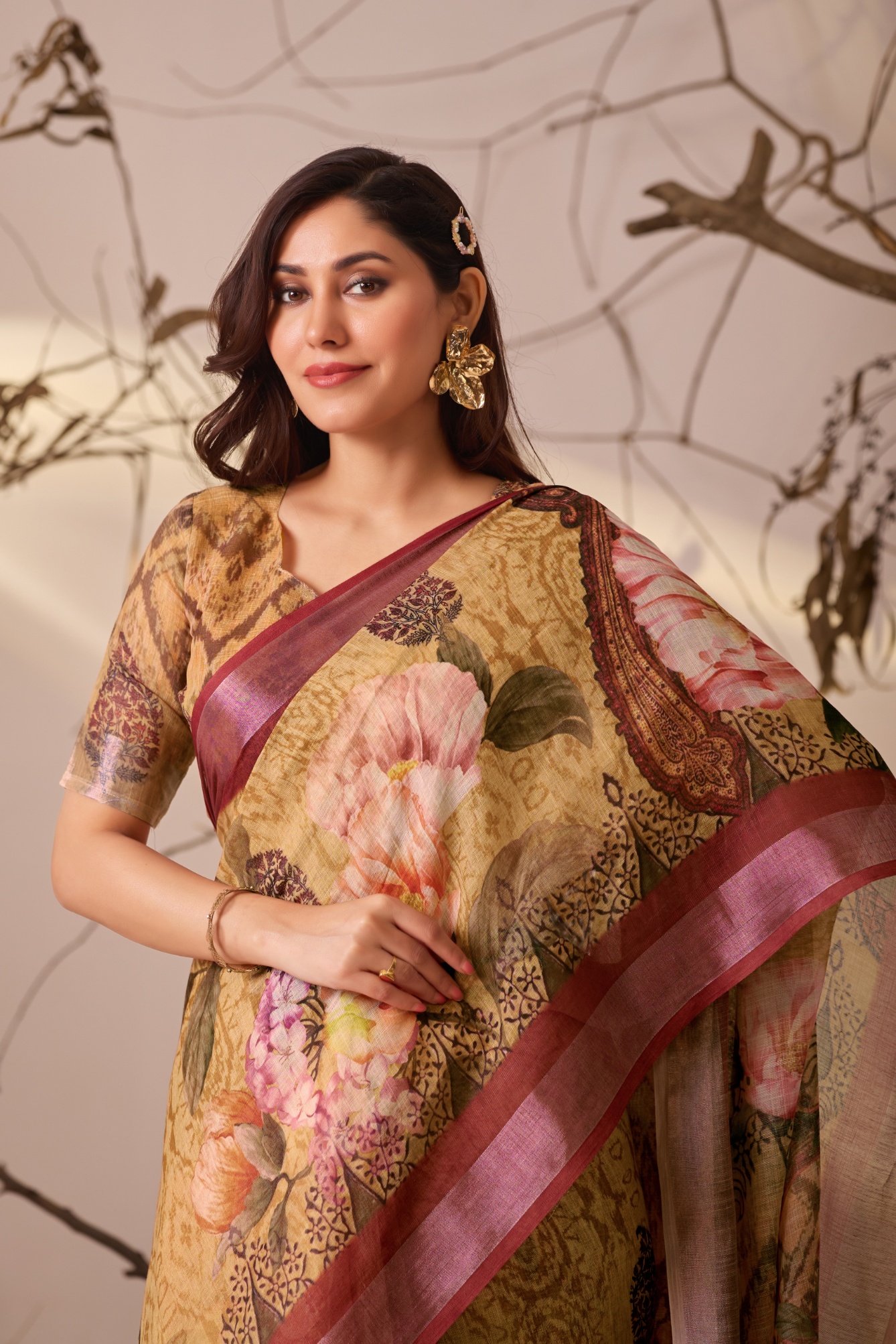 Pastel Blossom Linen Saree