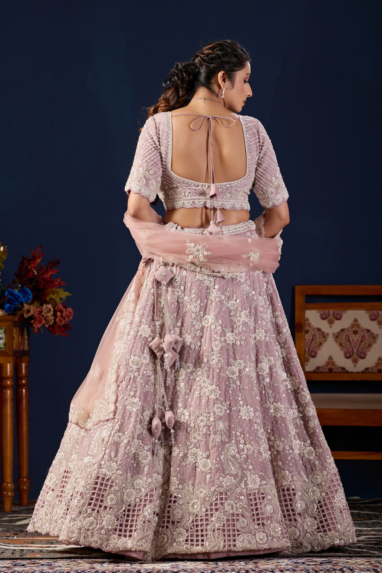 Pastel Pink Floral Embroidered Georgette Lehenga Choli — alternate view