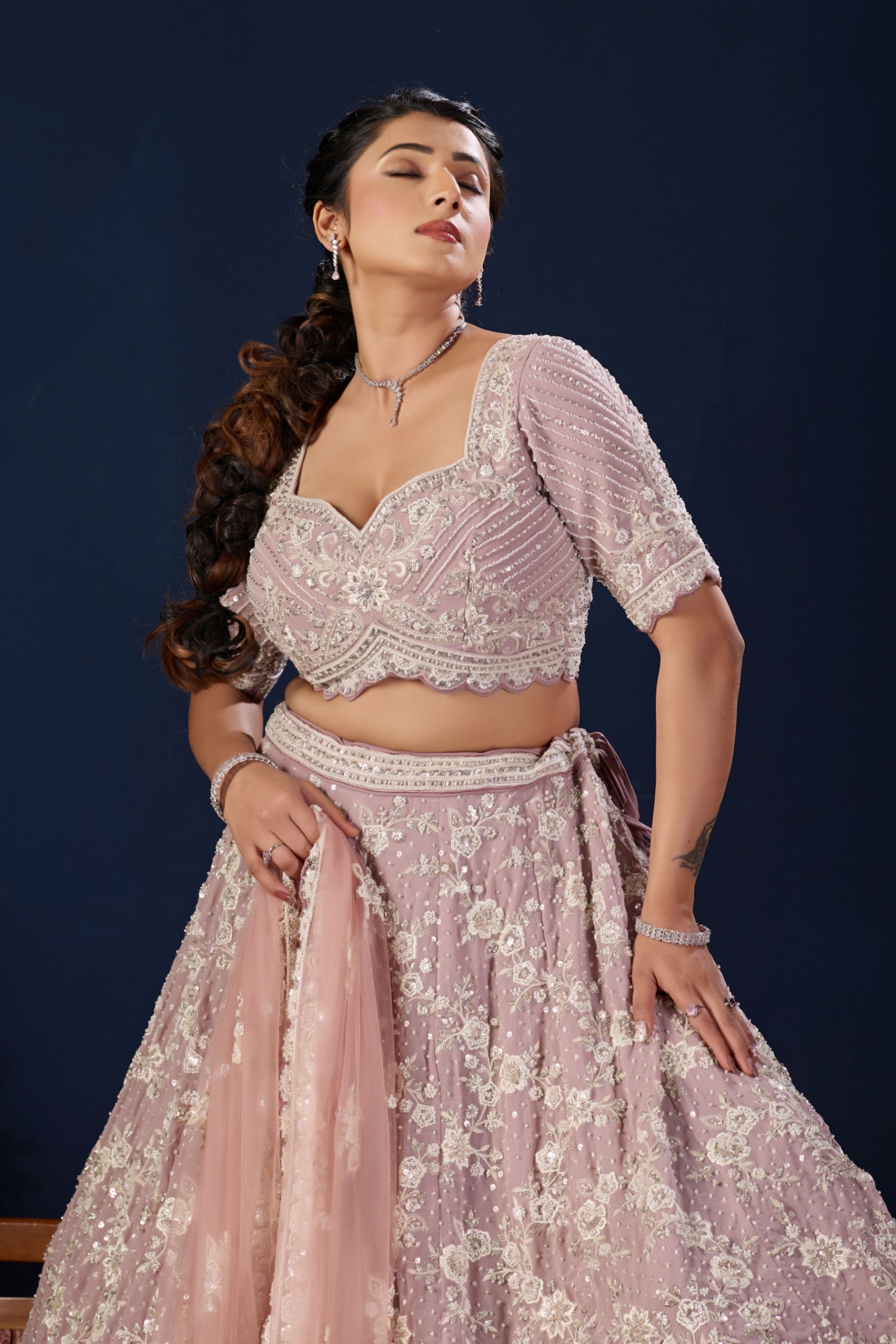 Pastel Pink Floral Embroidered Georgette Lehenga Choli