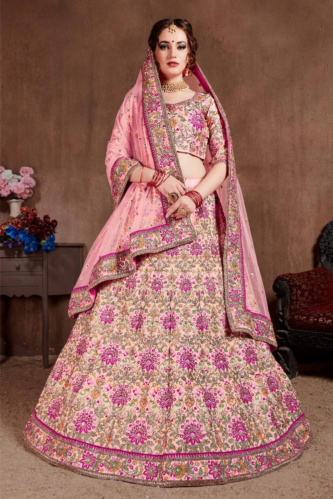 Pastel Pink Taffeta Silk Lehenga Choli