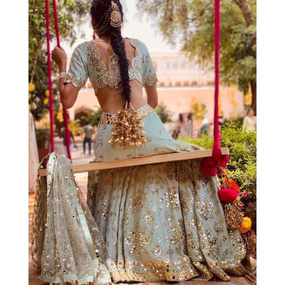 Pastel Soft Net Sequins Embroidered Lehenga — alternate view