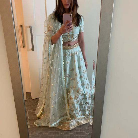 Pastel Soft Net Sequins Embroidered Lehenga