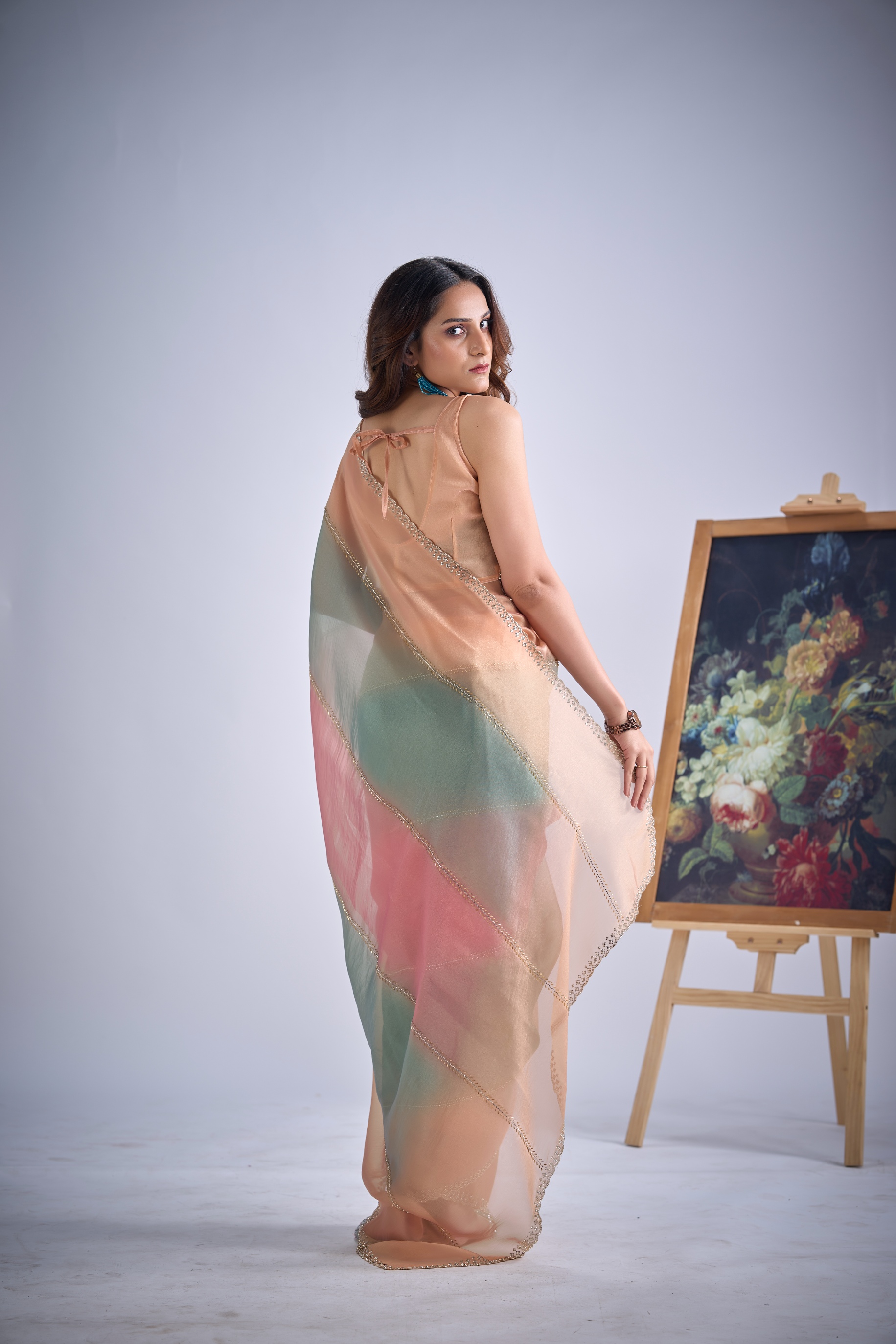 Peach Abstract Bead Pure Silk Elegant Saree — alternate view