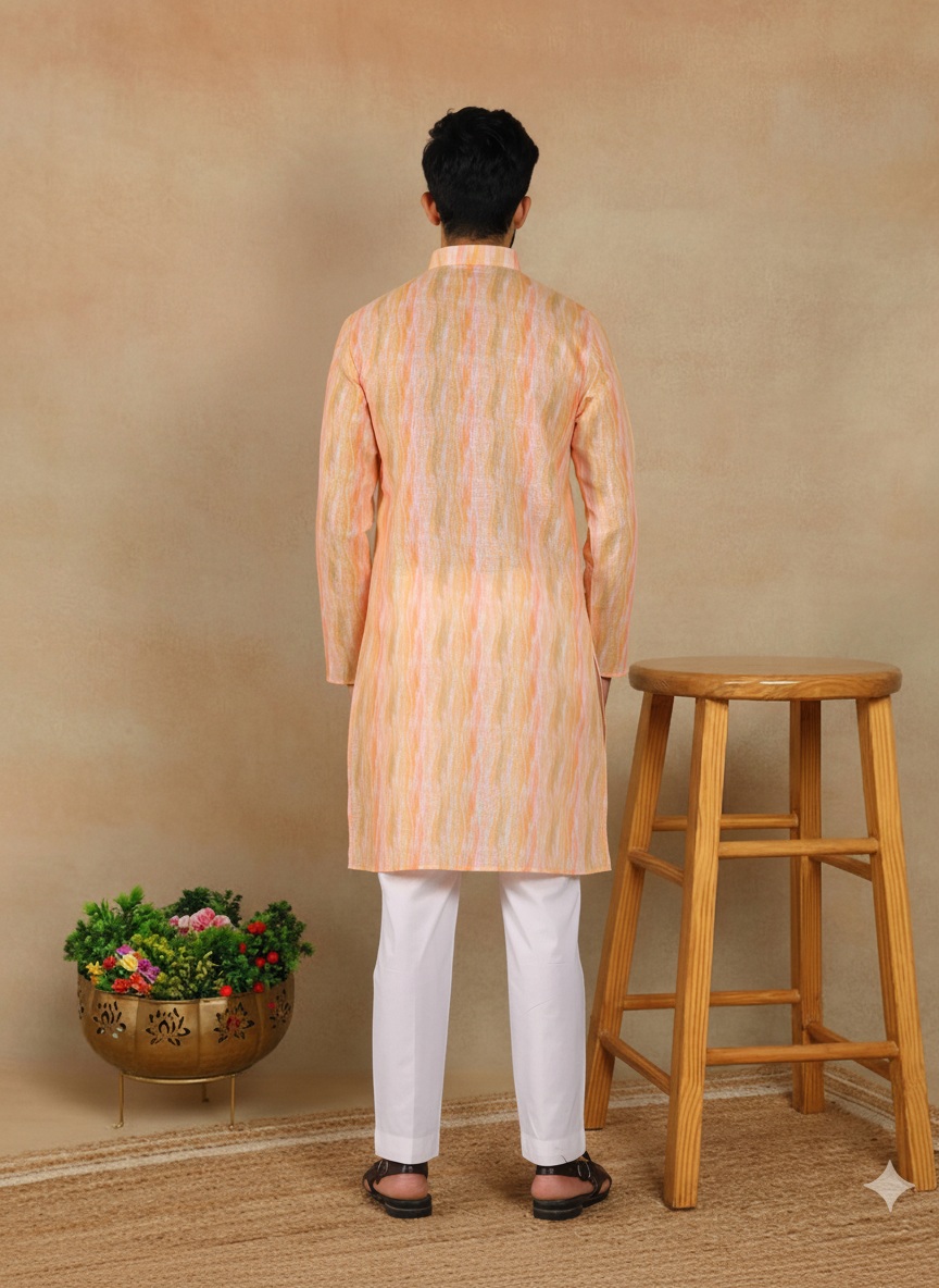 Peach Abstract Printed Linen Kurta Pyjama — alternate view