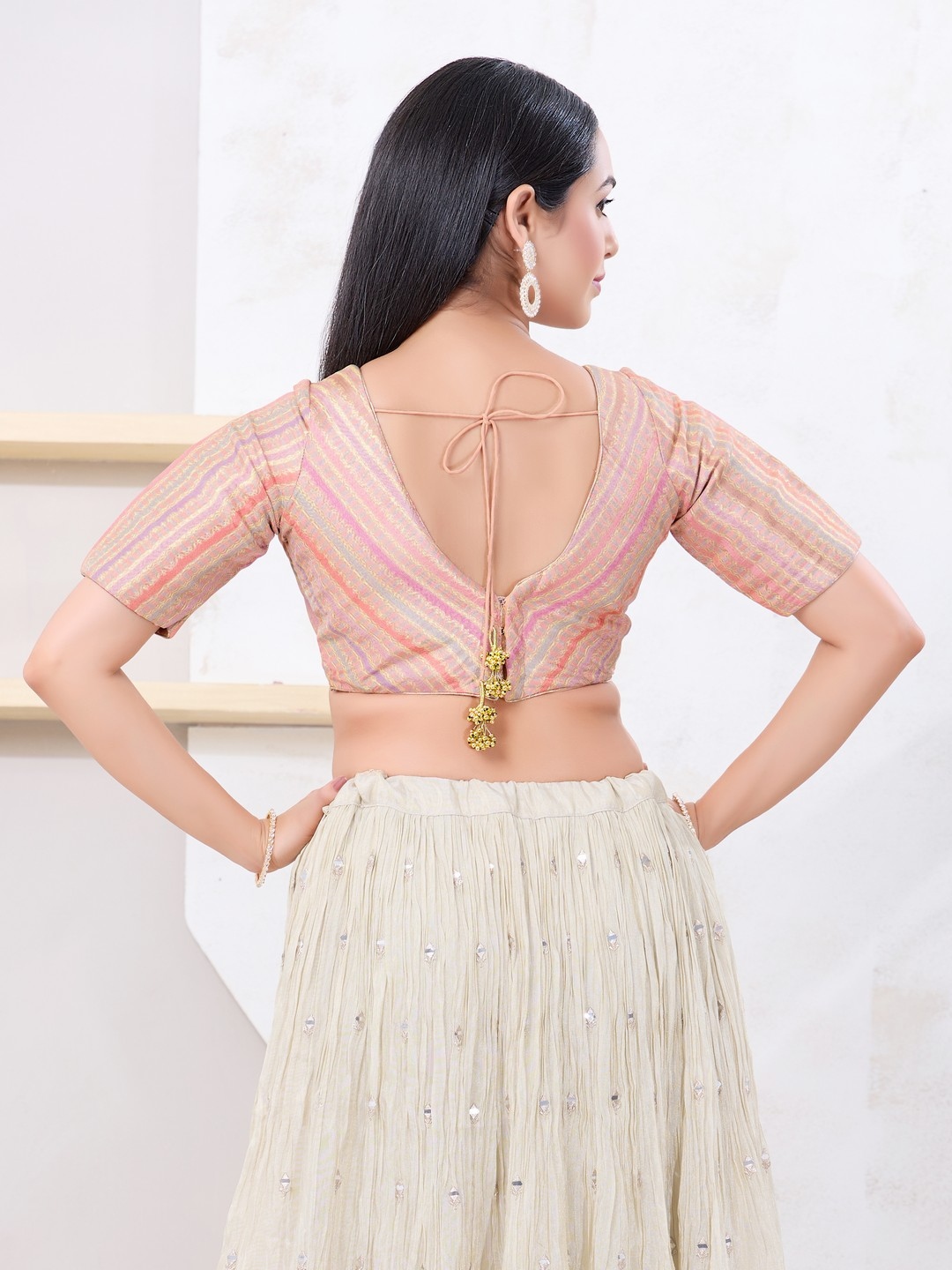 Peach Abstract Woven Jacquard Designer Blouse — alternate view