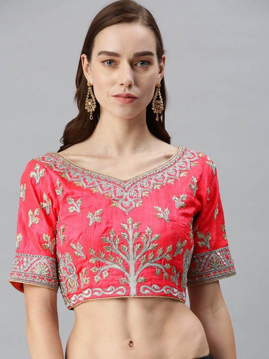 Peach Art Silk Embroidery Readymade Blouse